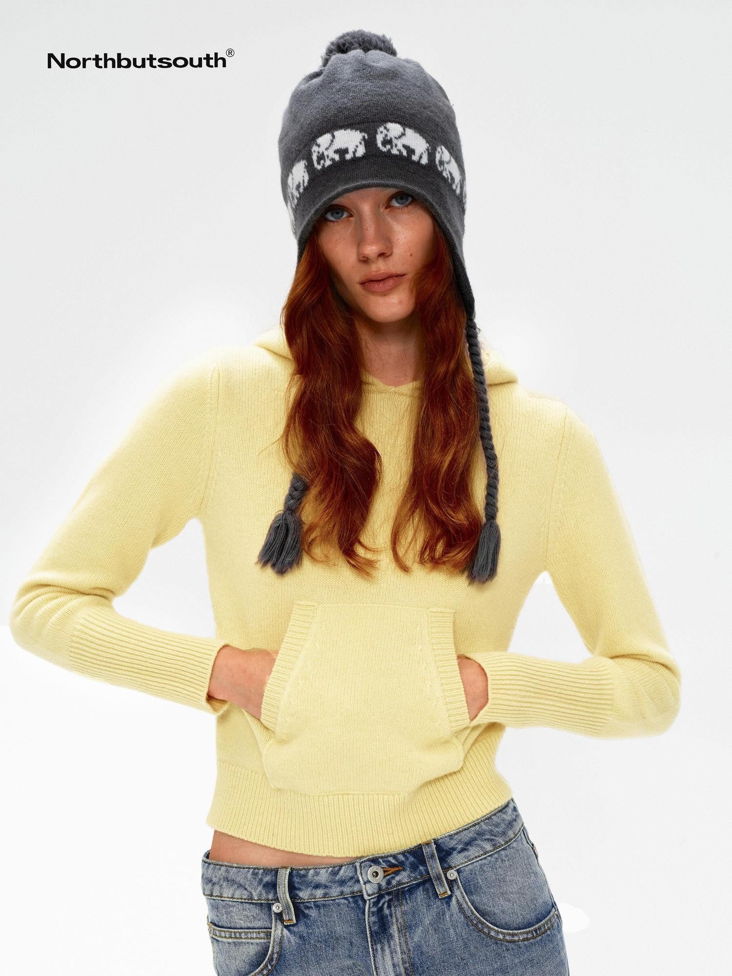 Northbutsouth Three Color Hooded Knit Pullover Women&
