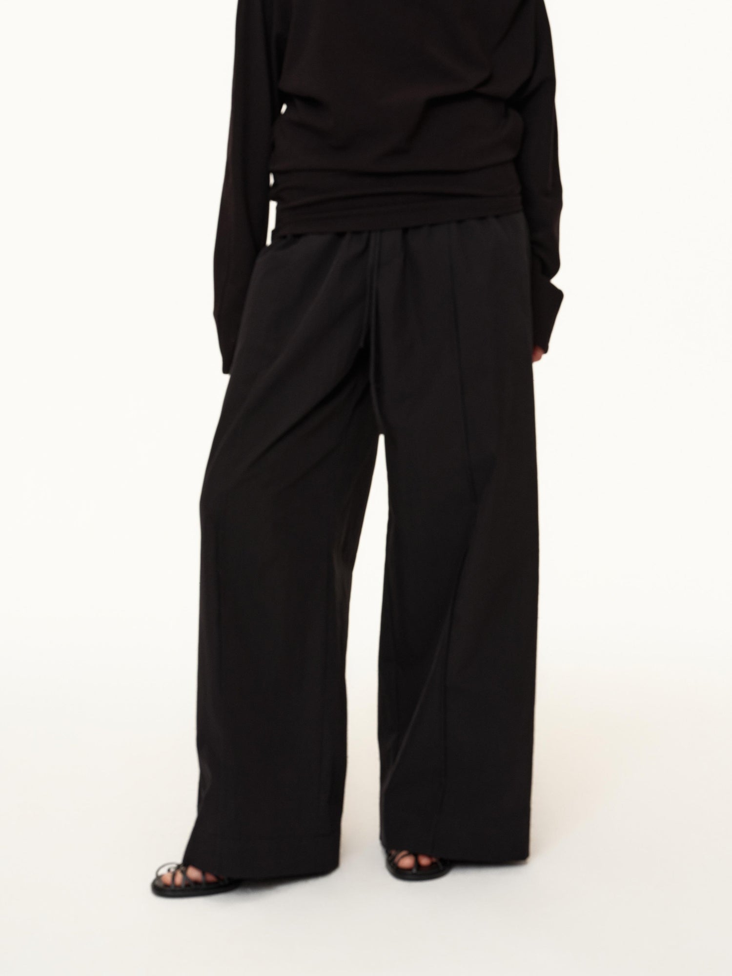 Northbutsouth Three Color Pleated Elastic Waist Wide Leg Pants