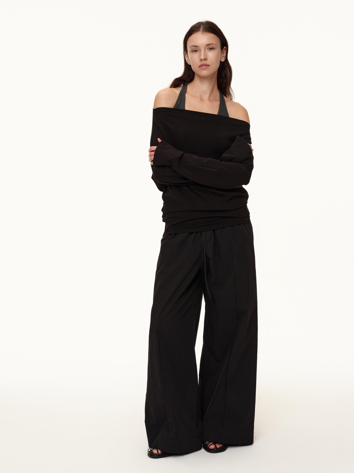 Northbutsouth Three Color Pleated Elastic Waist Wide Leg Pants