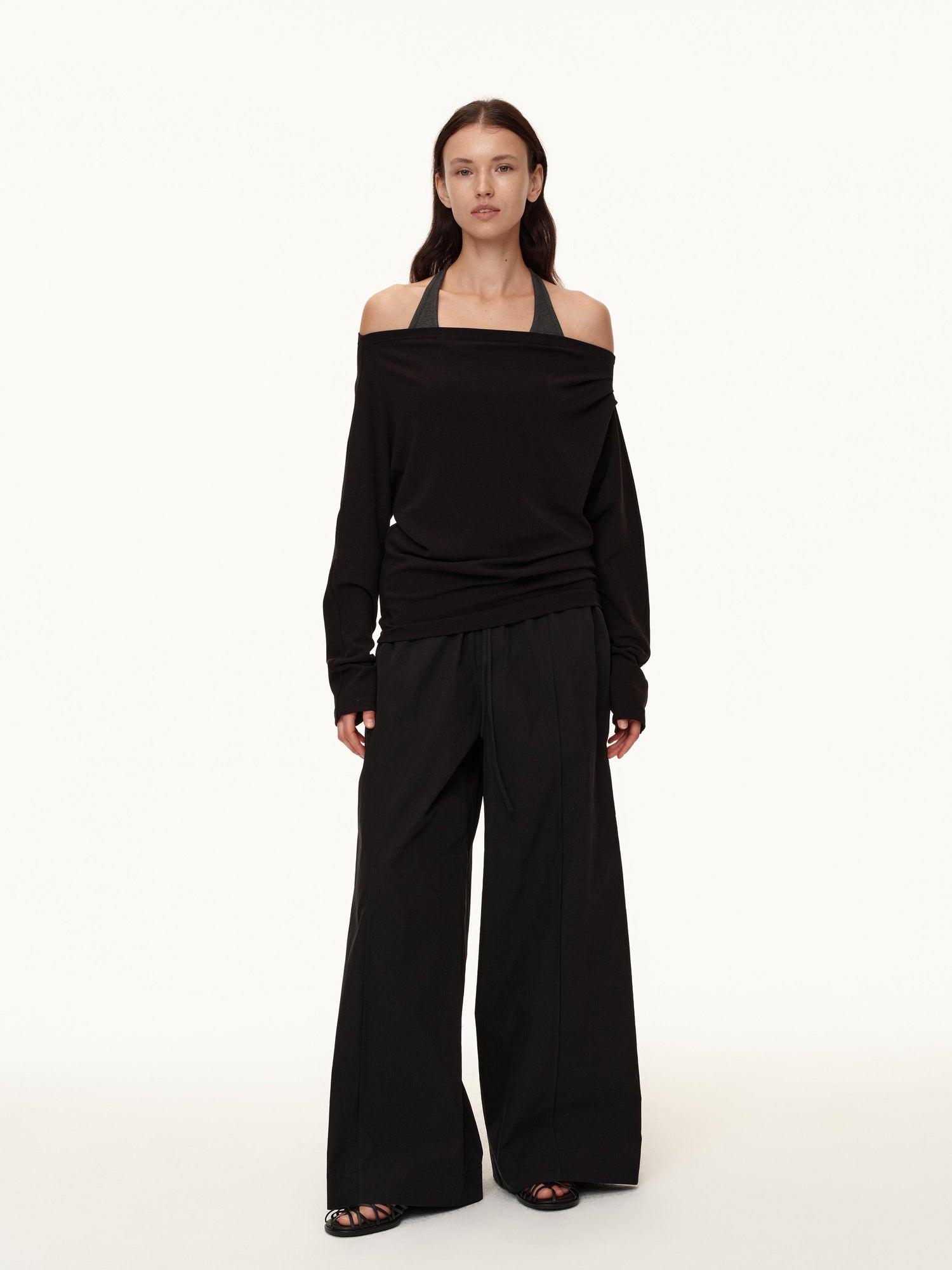 Northbutsouth Three Color Pleated Elastic Waist Wide Leg Pants