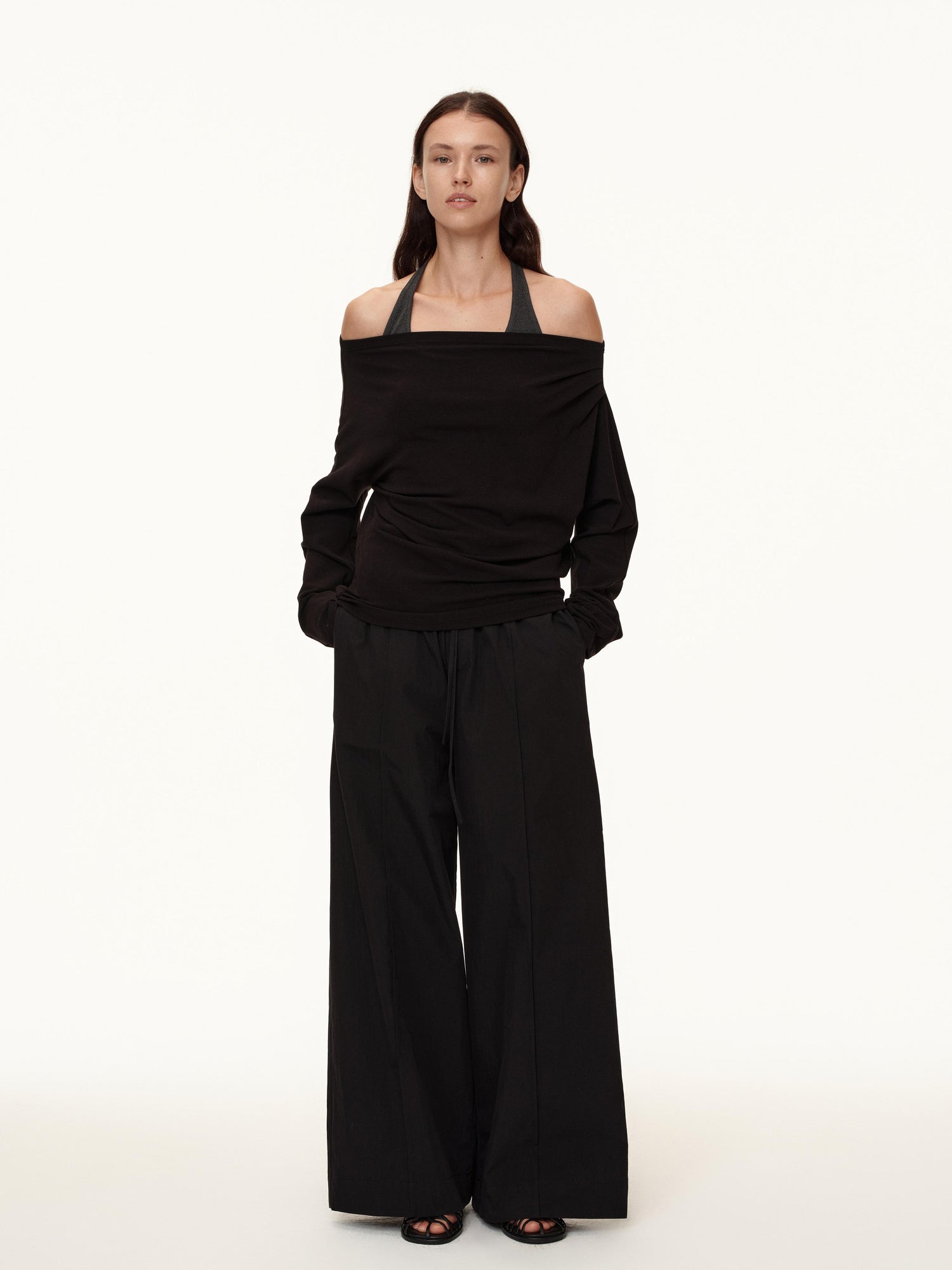Northbutsouth Three Color Pleated Elastic Waist Wide Leg Pants