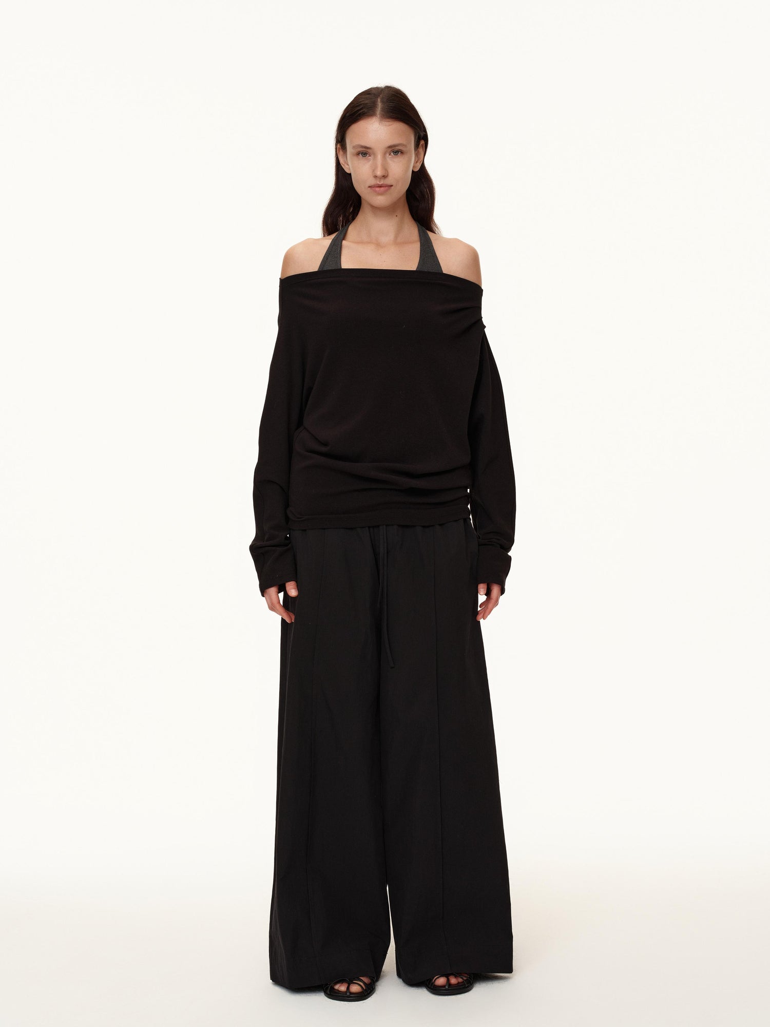 Northbutsouth Three Color Pleated Elastic Waist Wide Leg Pants