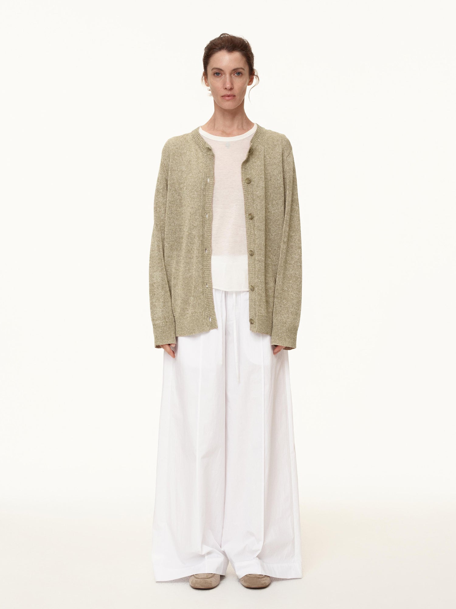 Northbutsouth Three Color Pleated Elastic Waist Wide Leg Pants