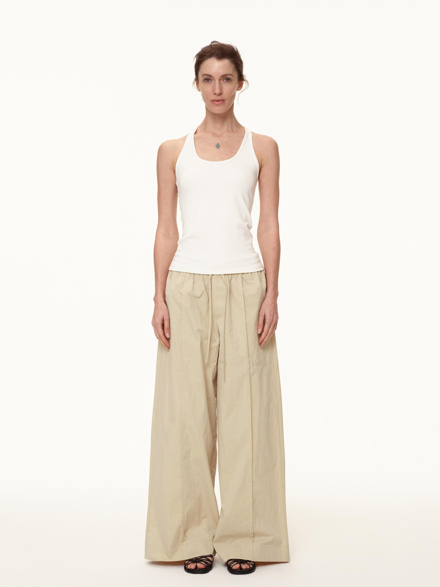 Northbutsouth Three Color Pleated Elastic Waist Wide Leg Pants