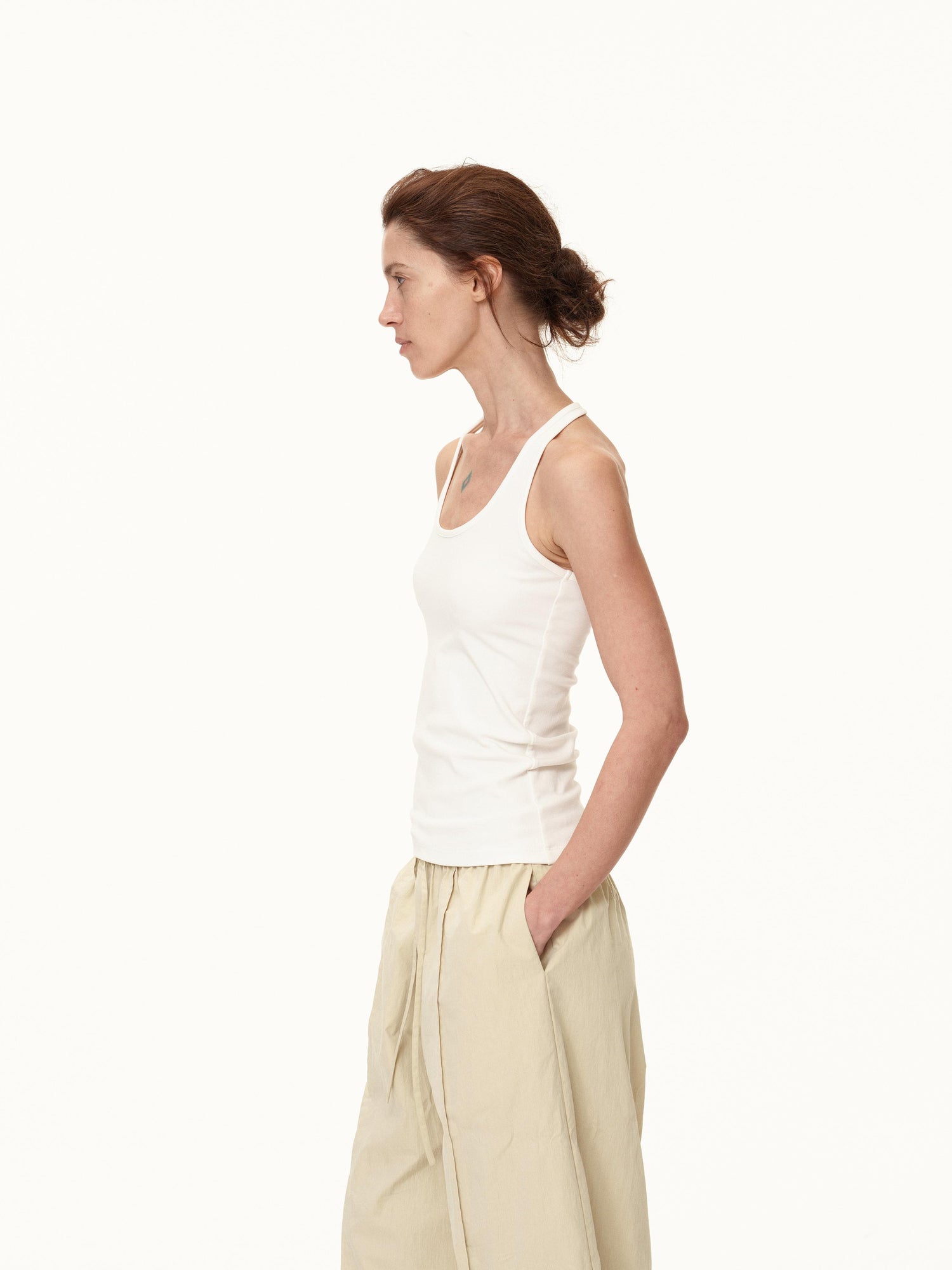 Northbutsouth Three Color Pleated Elastic Waist Wide Leg Pants
