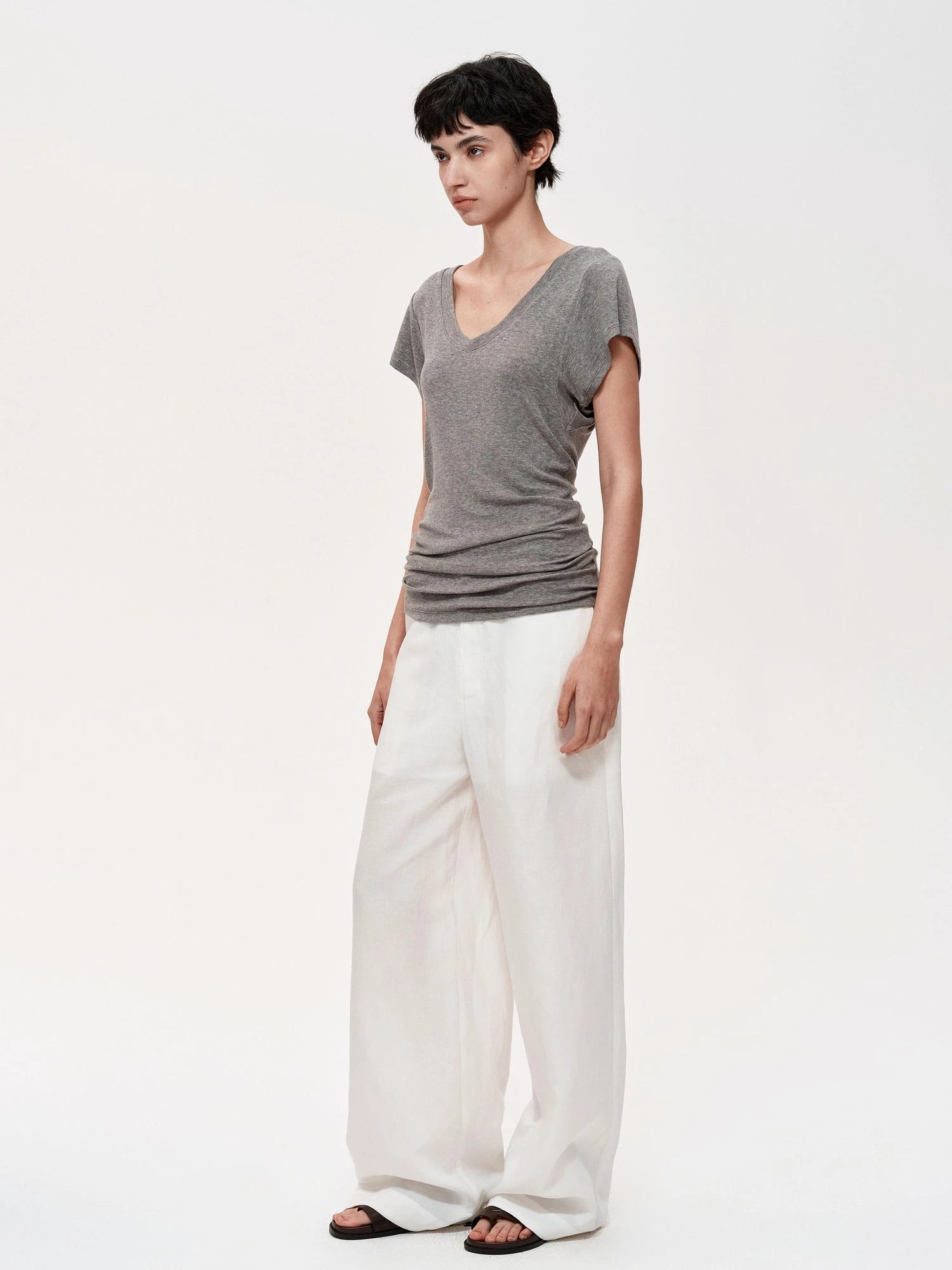 Three Tone Classic V-neck Stacked T-shirt Dress