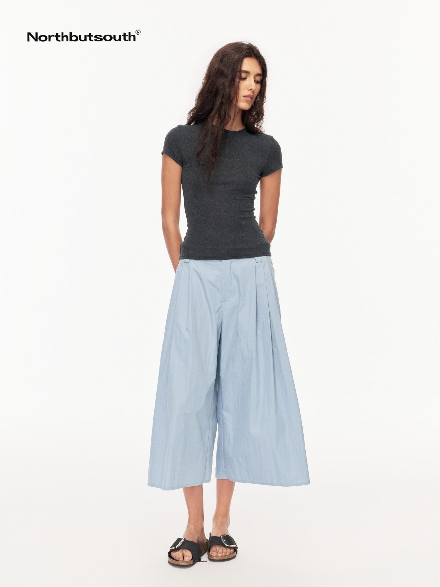 Northbutsouth Tri Color Pleated Slit Pocket Straight Women&