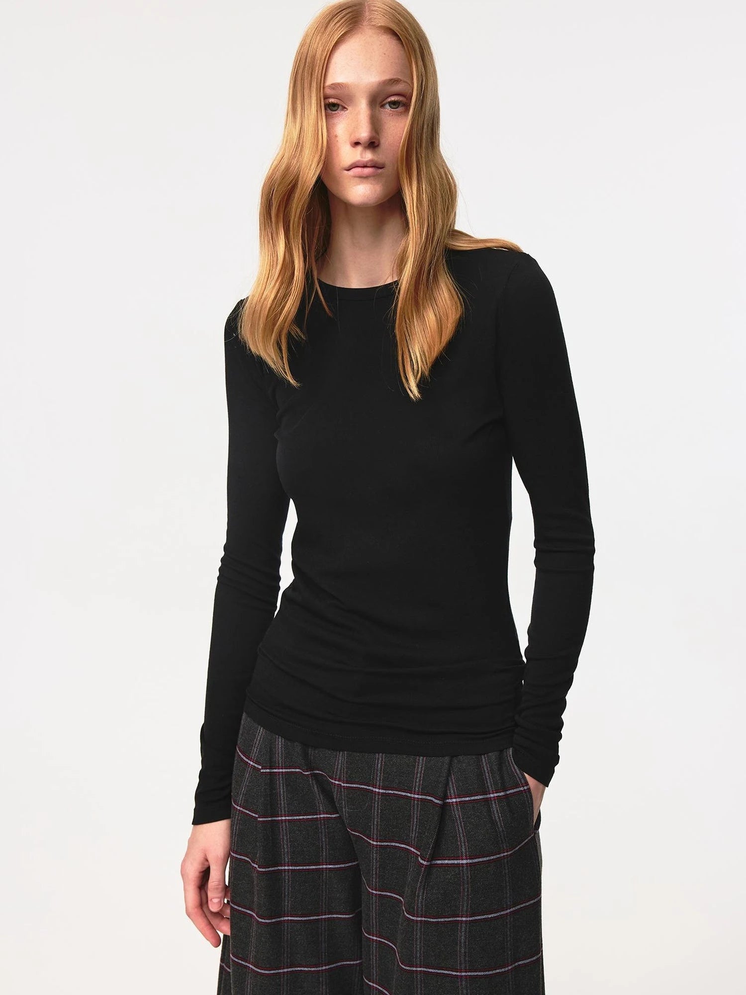 Tri Color Silk Layered Round Neck Top