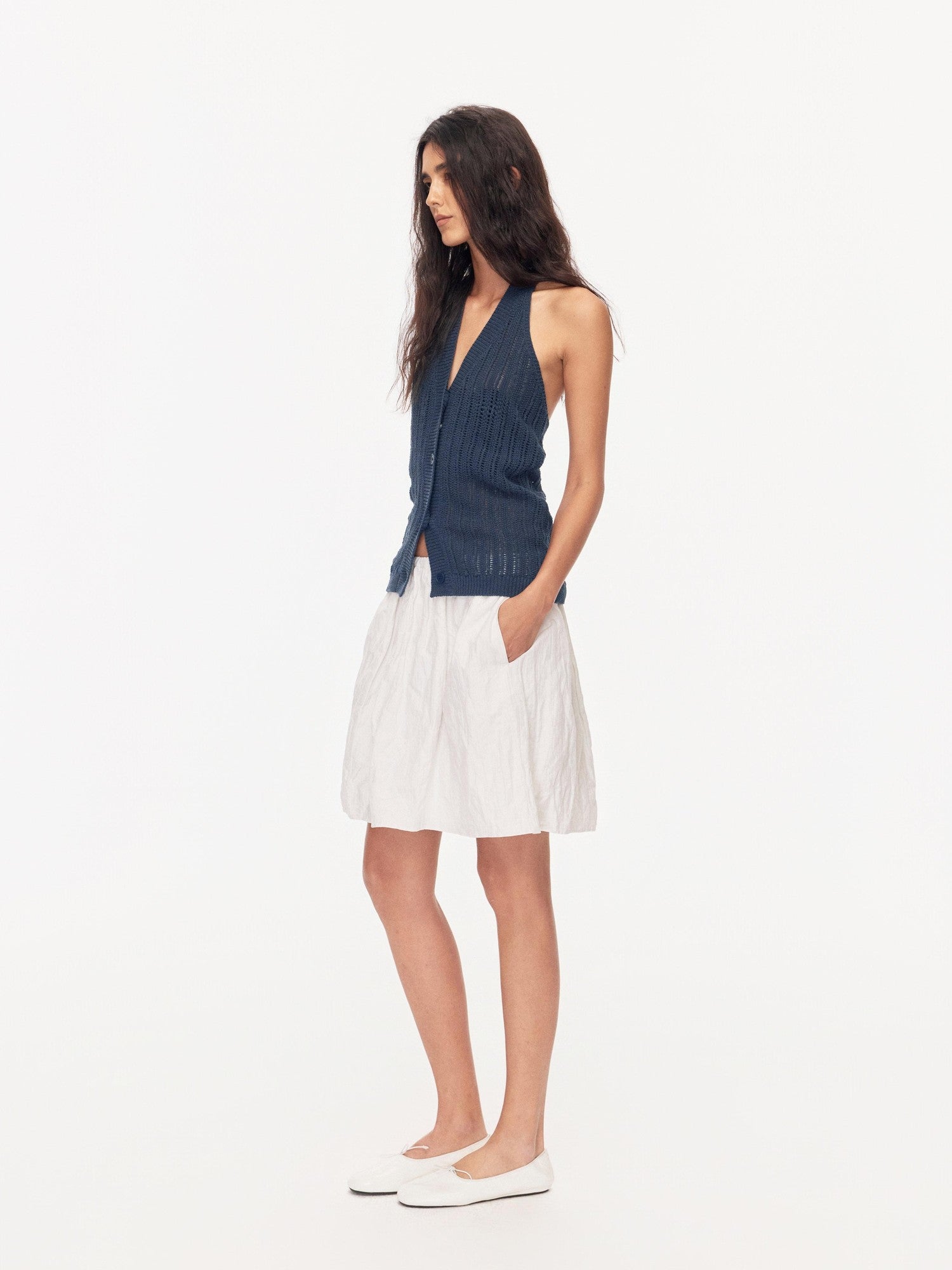 Northbutsouth Tricolor Cutout V-neck Buttoned Knitted Women&