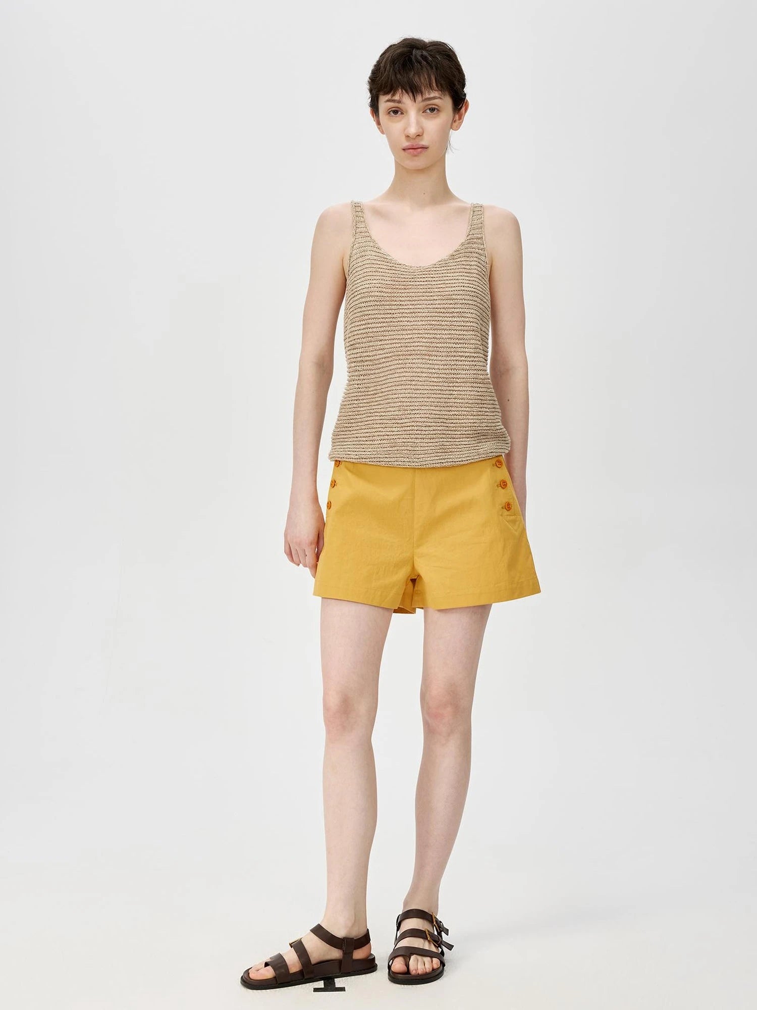 Tricolor Knit Textured U Neck Vest