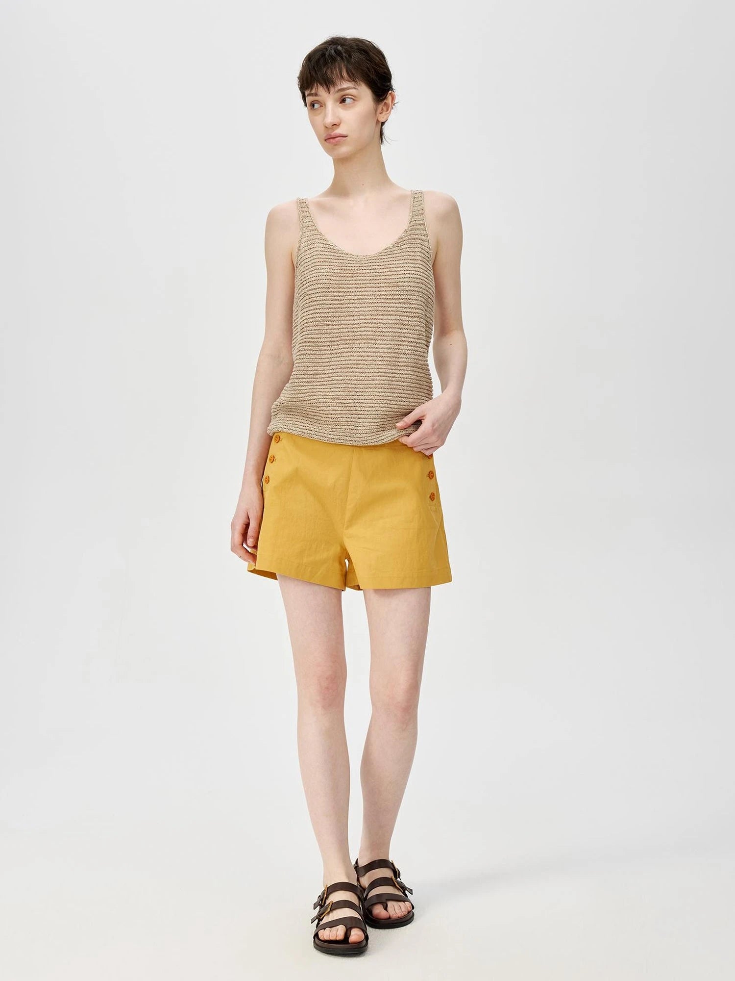 Tricolor Knit Textured U Neck Vest