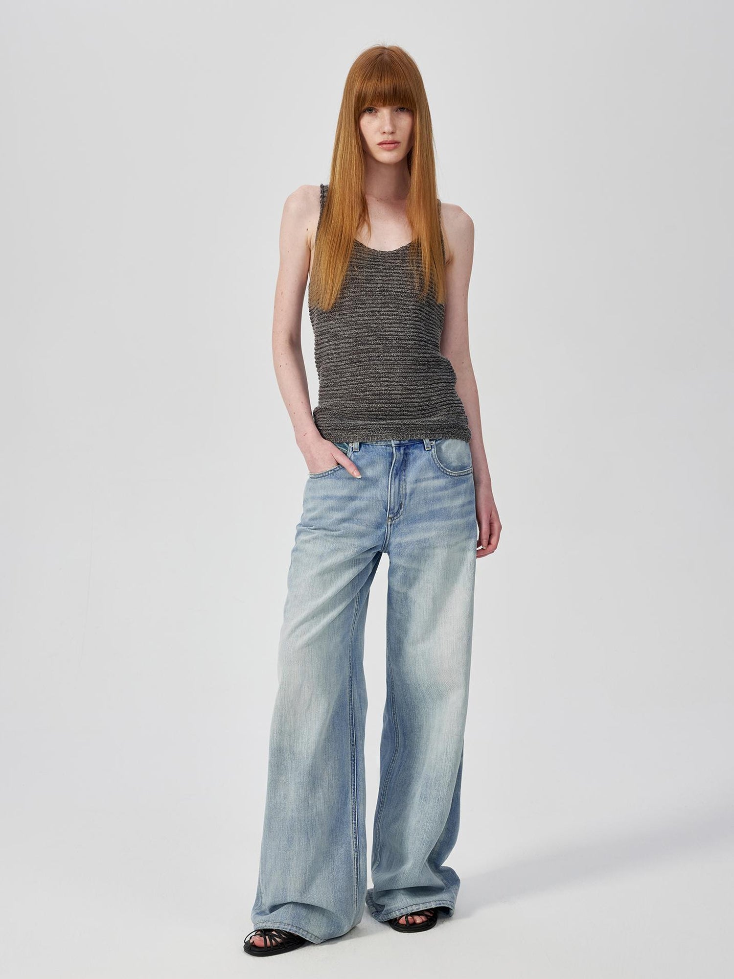 Northbutsouth Tricolor Knit Textured U Neck Vest