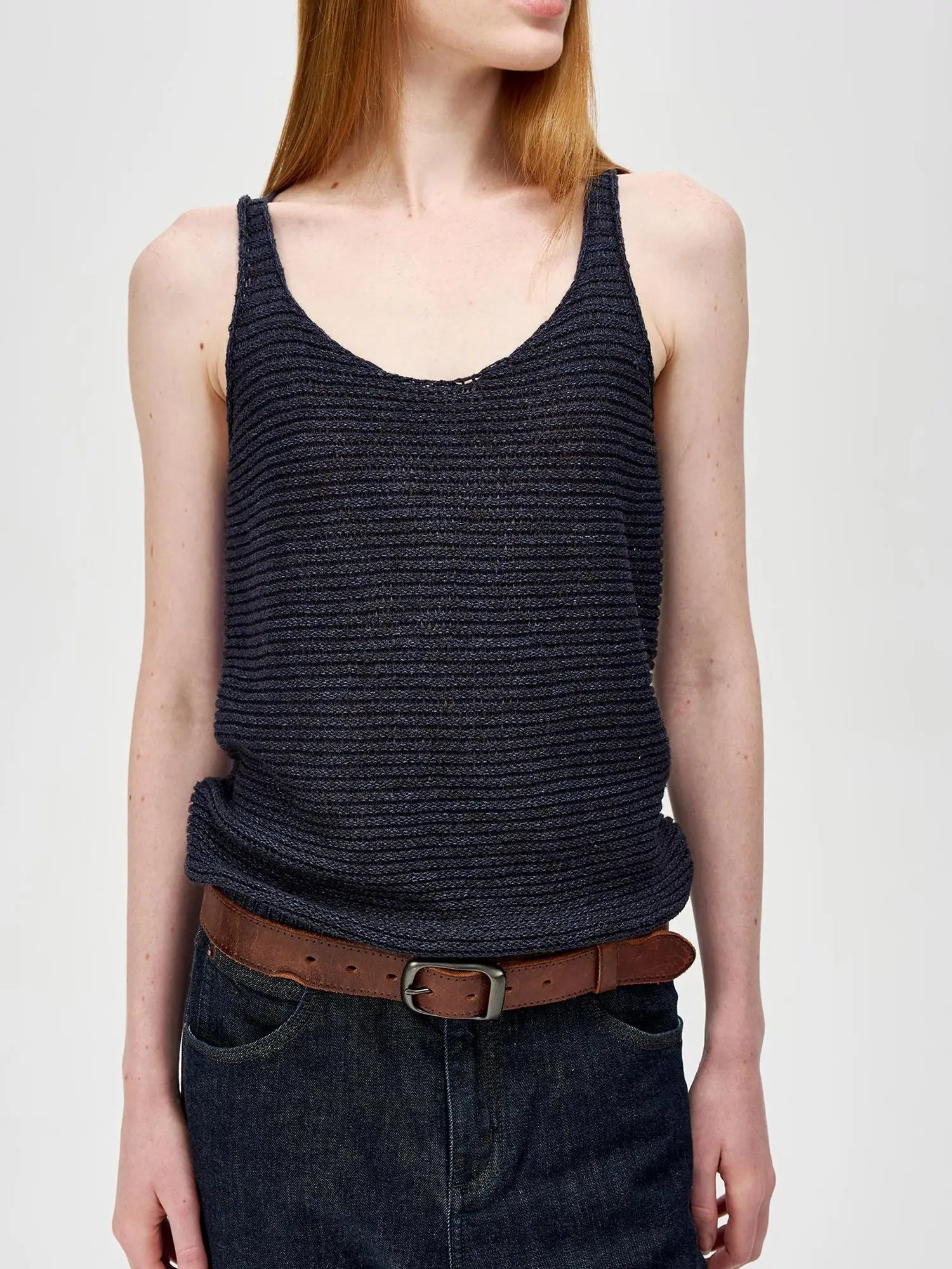 Tricolor Knit Textured U Neck Vest