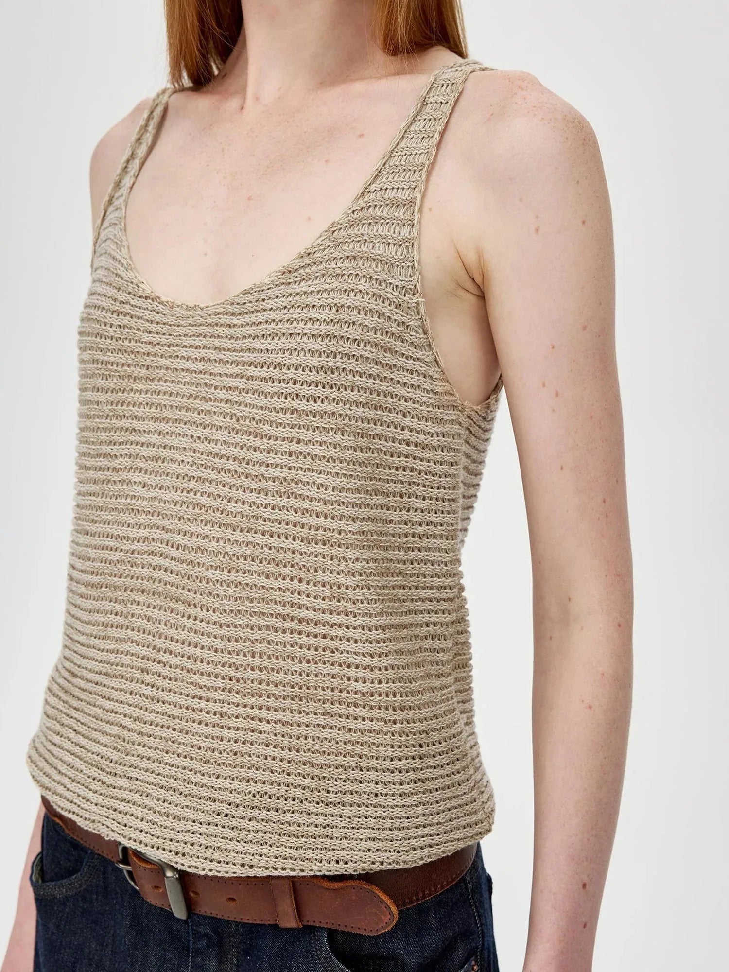 Tricolor Knit Textured U Neck Vest