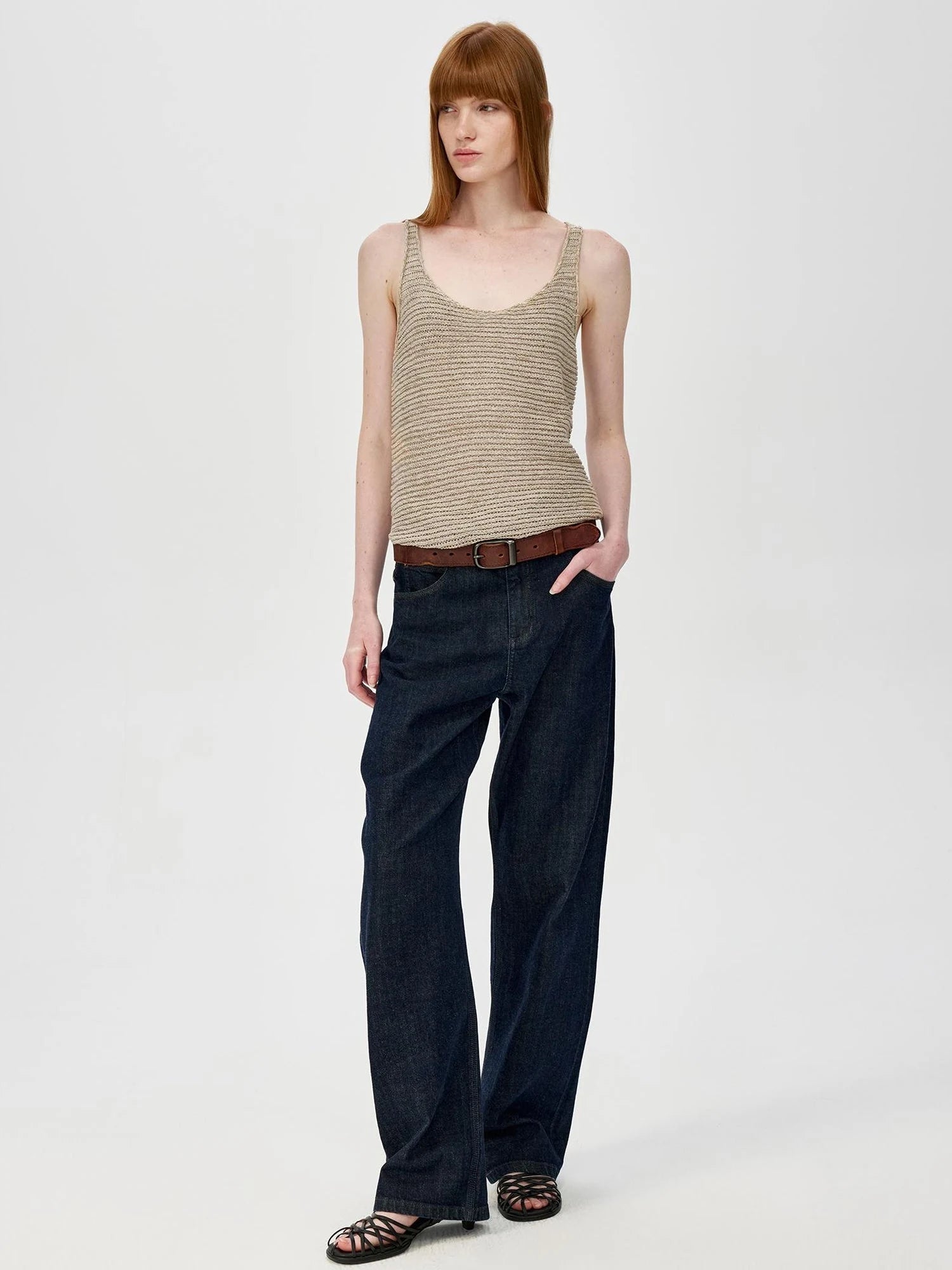 Tricolor Knit Textured U Neck Vest