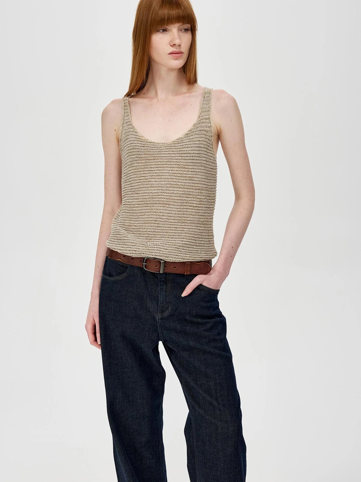 Tricolor Knit Textured U Neck Vest