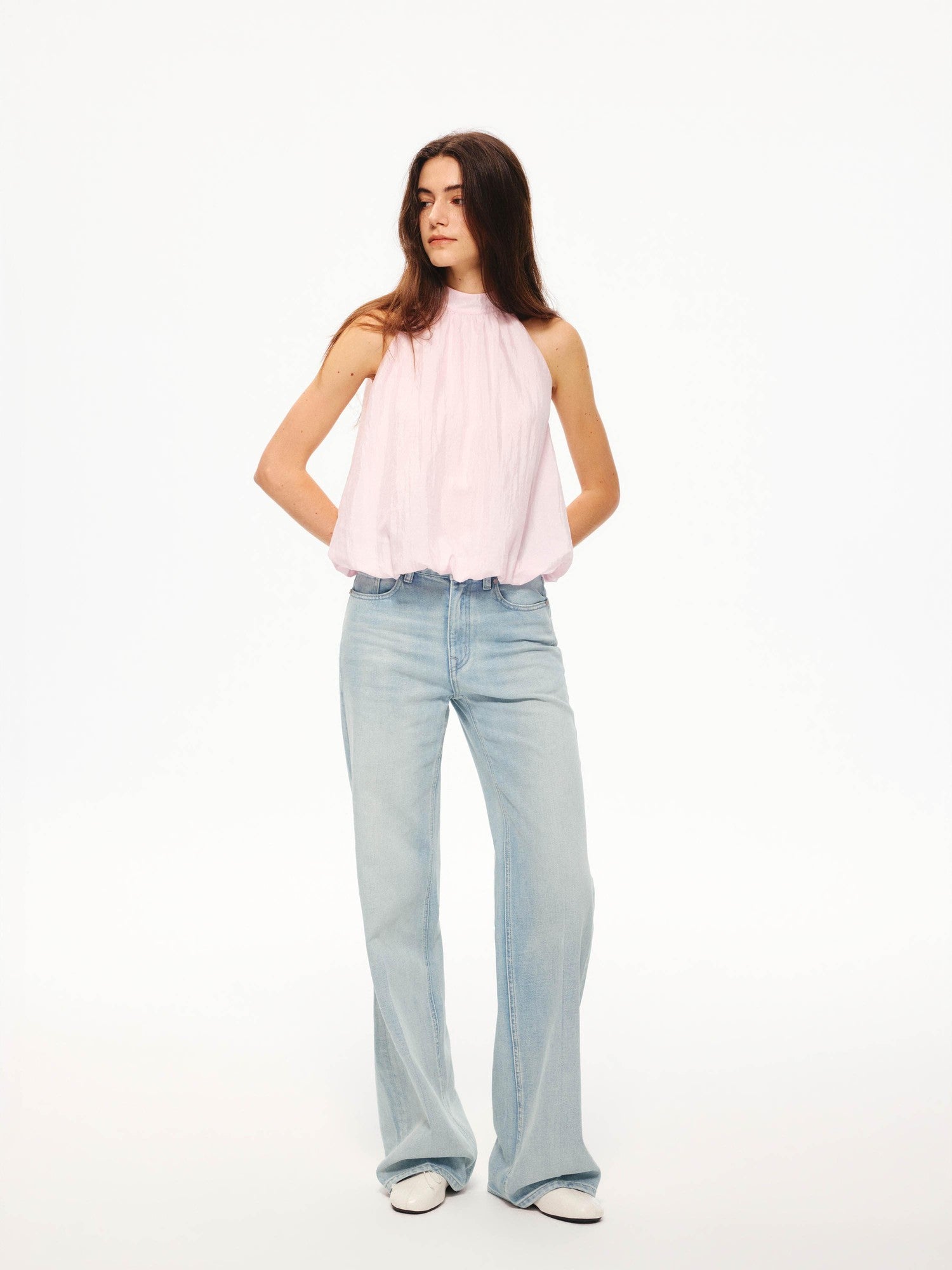 Northbutsouth Tricolor Textured Puff Tie Neck Women&