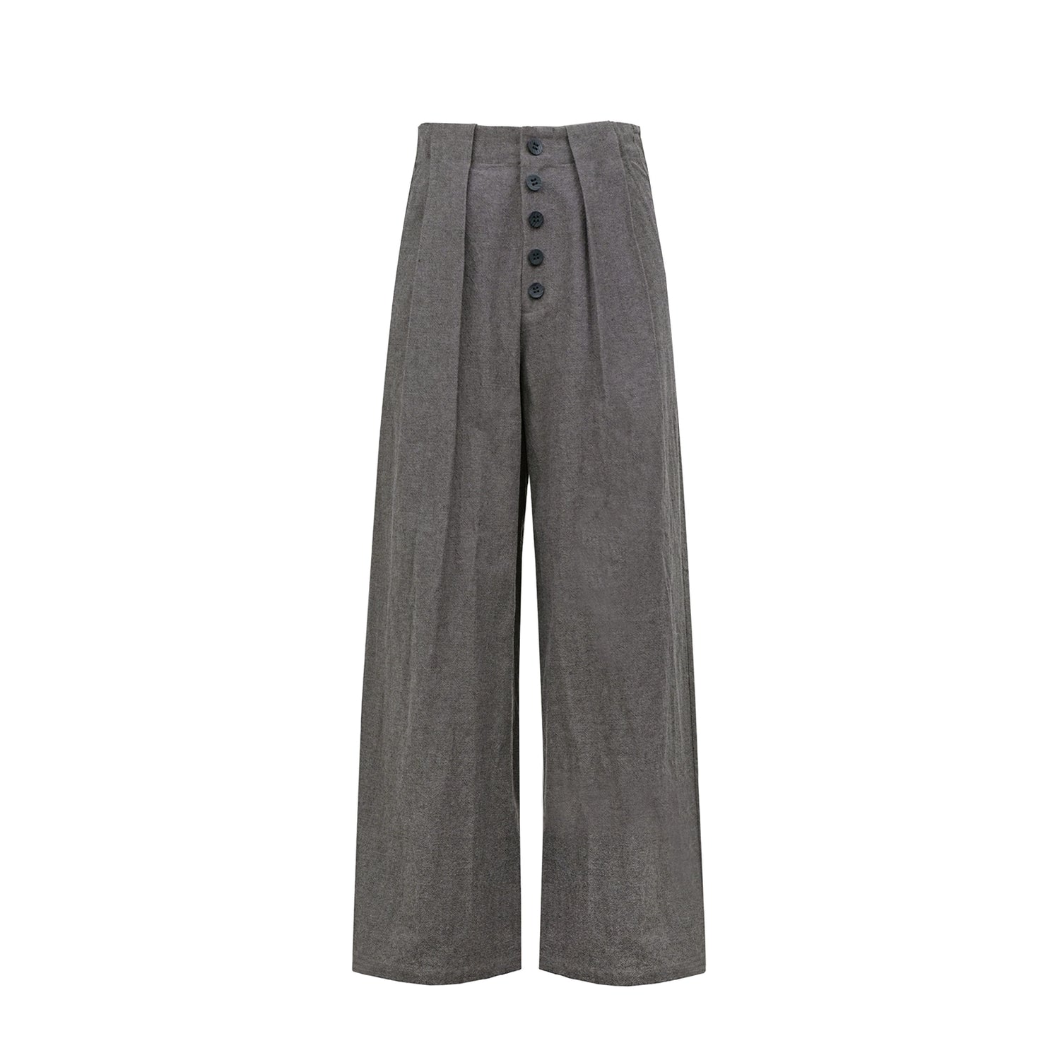Northbutsouth Tunnel Pleat Cotton Linen Textured Multi Button Relaxed Trousers MISSTT