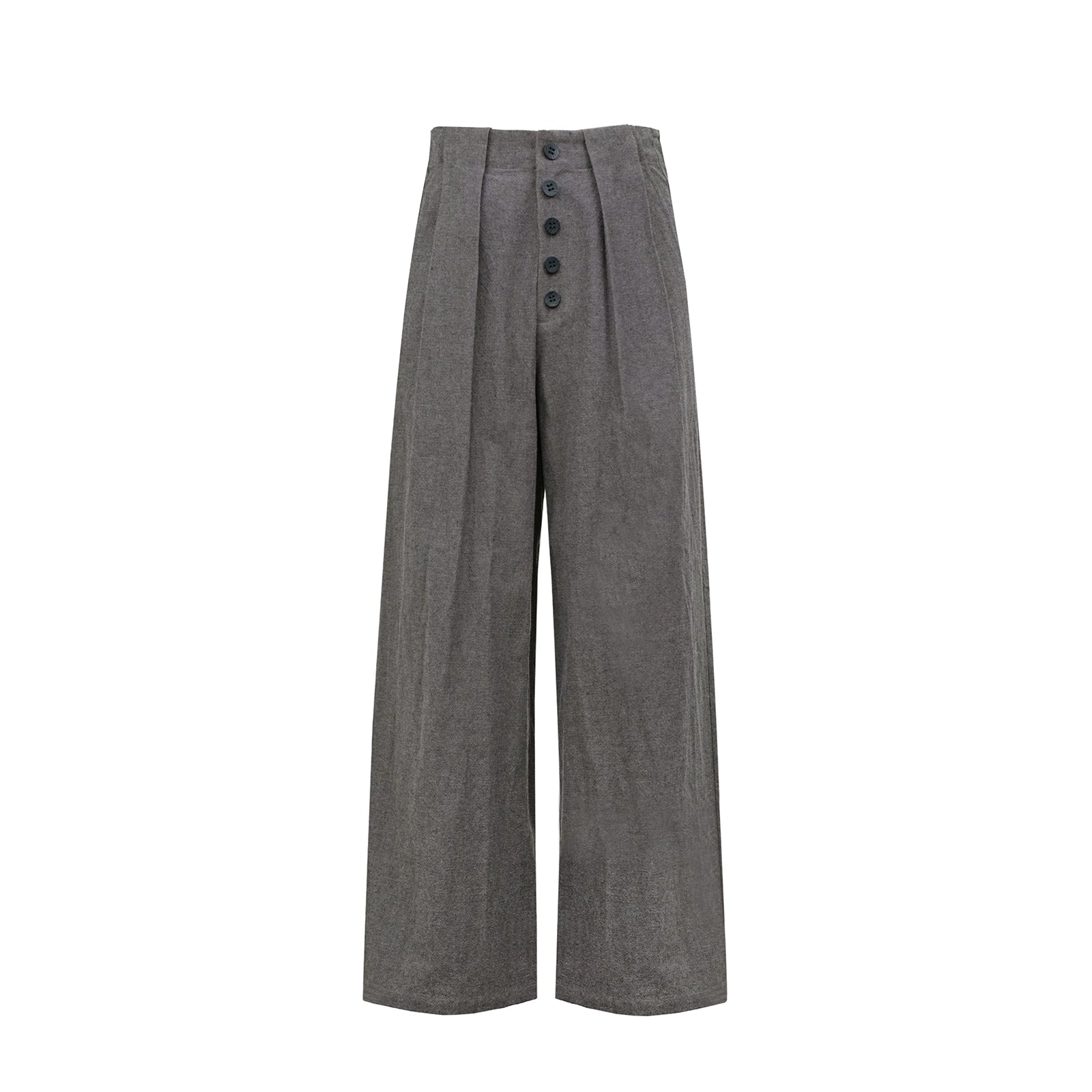 Northbutsouth Tunnel Pleat Cotton Linen Textured Multi Button Relaxed Trousers MISSTT