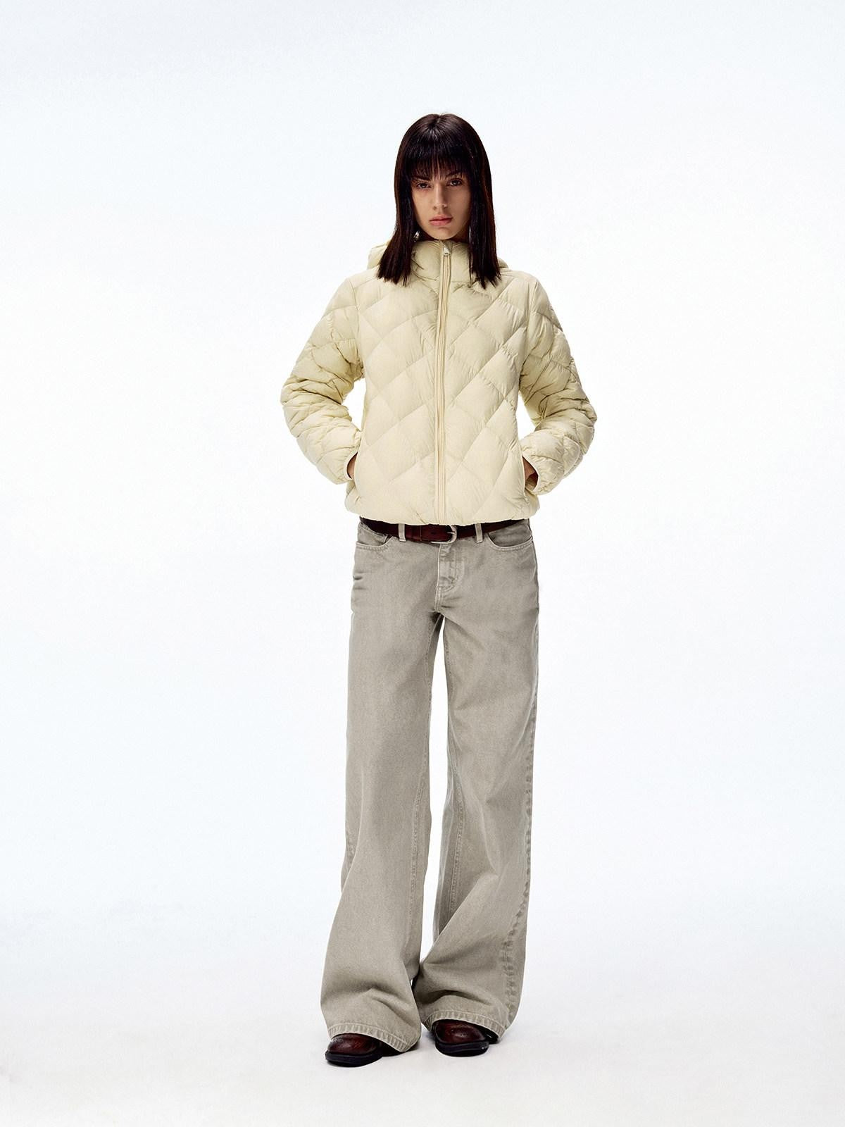 Northbutsouth Two Tone Quilted Diamond Hooded Detachable Fur Women&