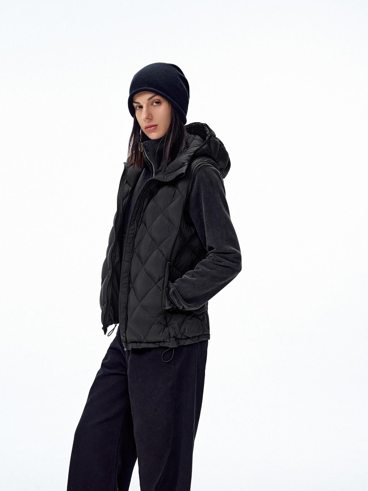 Northbutsouth Two Tone Quilted Diamond Hooded Detachable Fur Women&