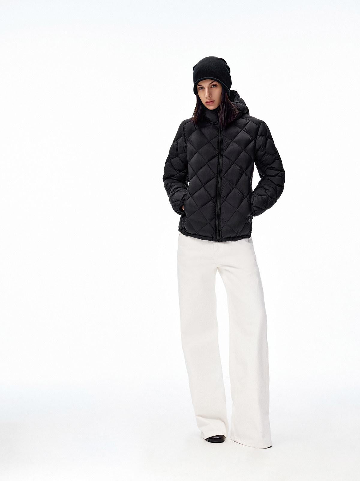 Northbutsouth Two Tone Quilted Diamond Hooded Detachable Fur Women&