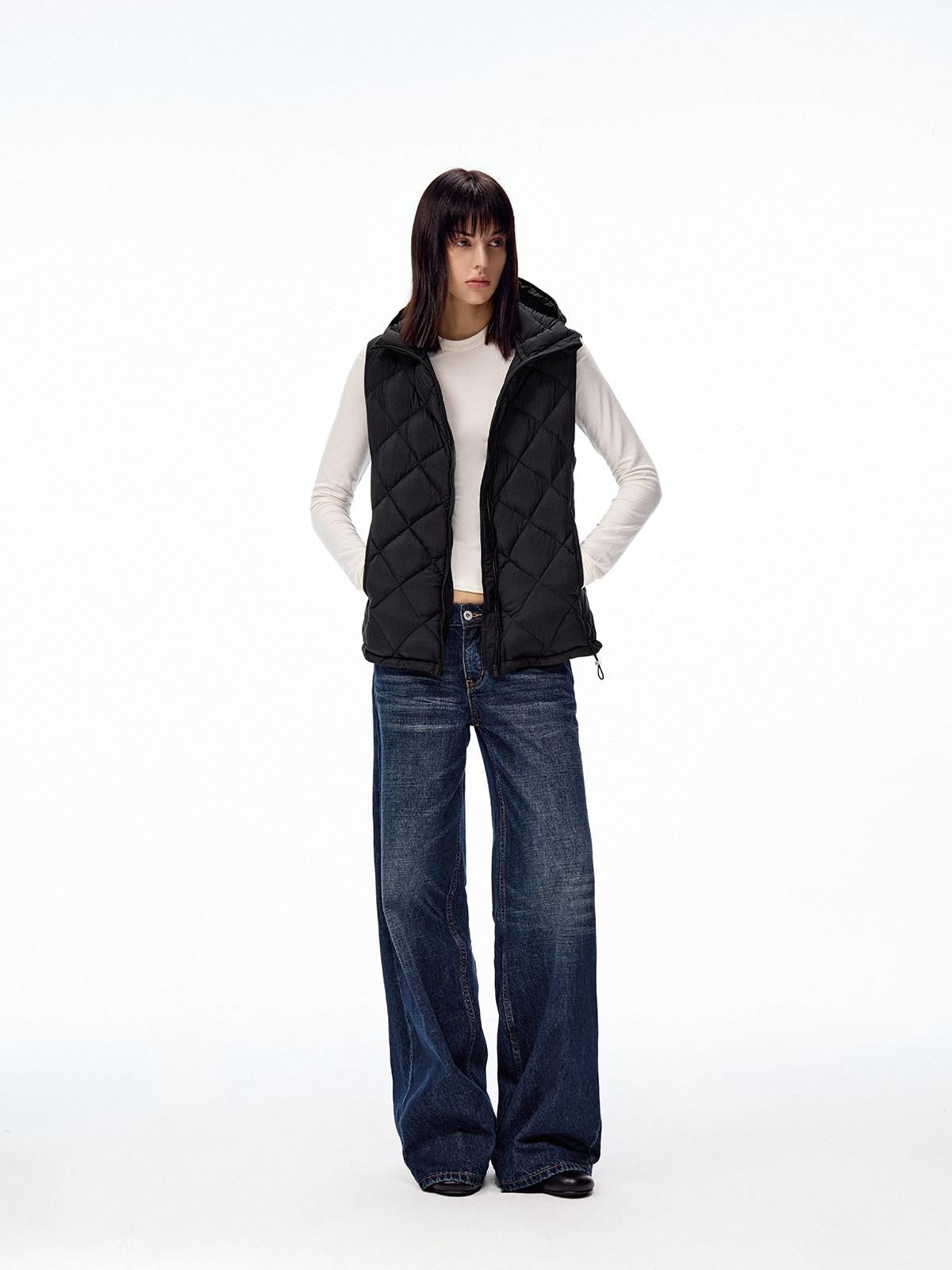 Northbutsouth Two Tone Quilted Diamond Hooded Detachable Fur Women&
