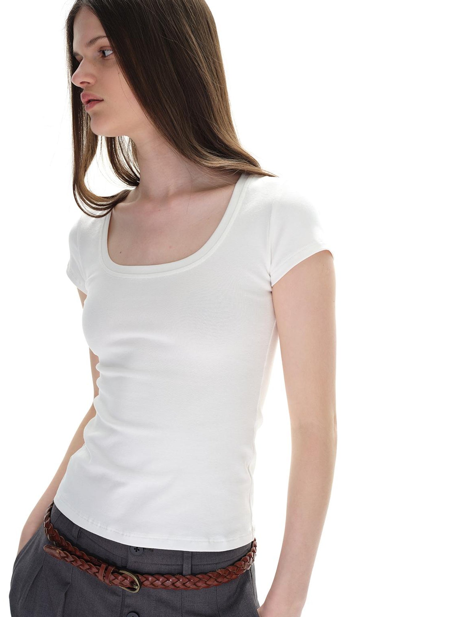 Northbutsouth U Neck Elastic Slim Fit Tee