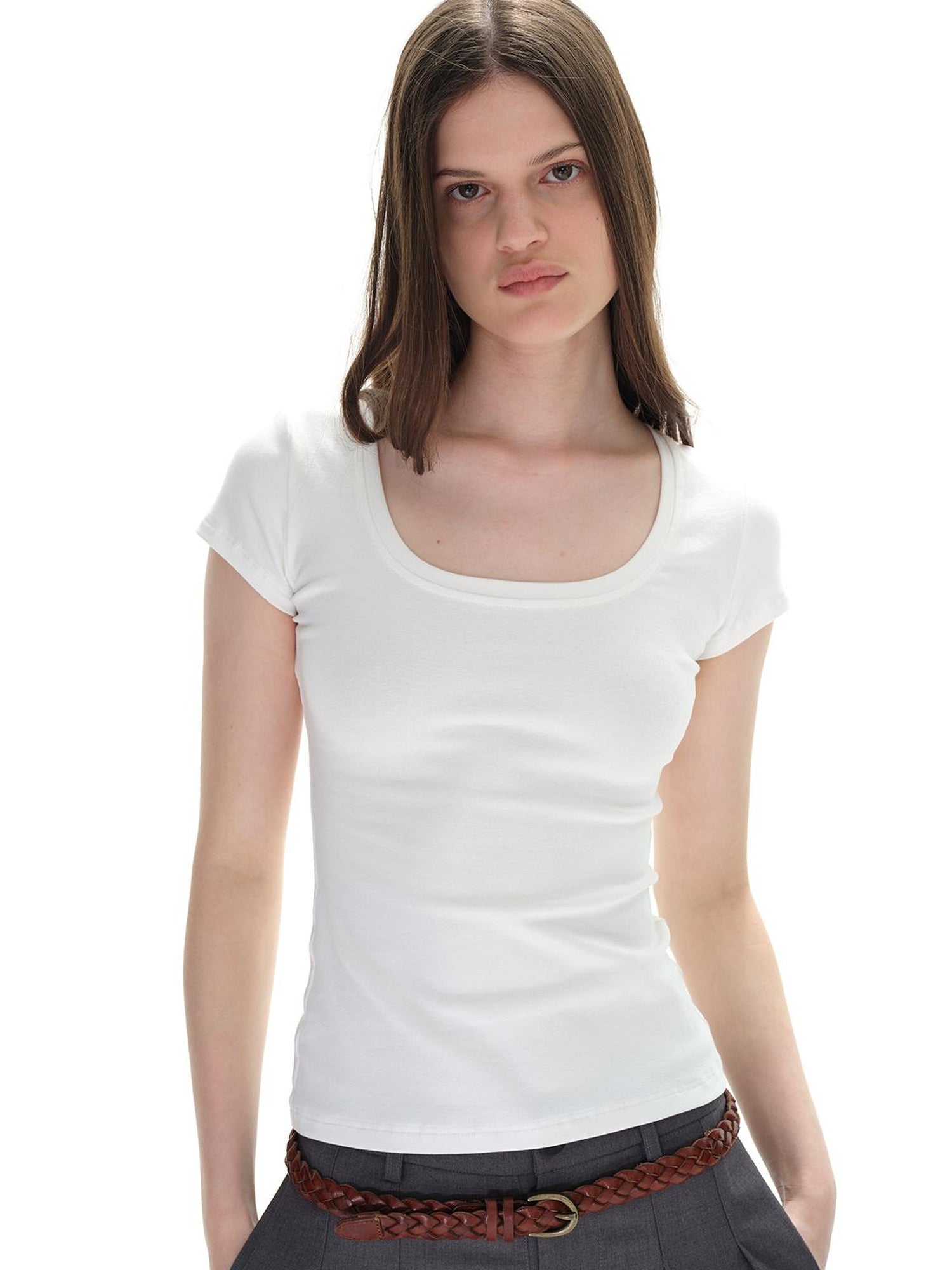 Northbutsouth U Neck Elastic Slim Fit Tee