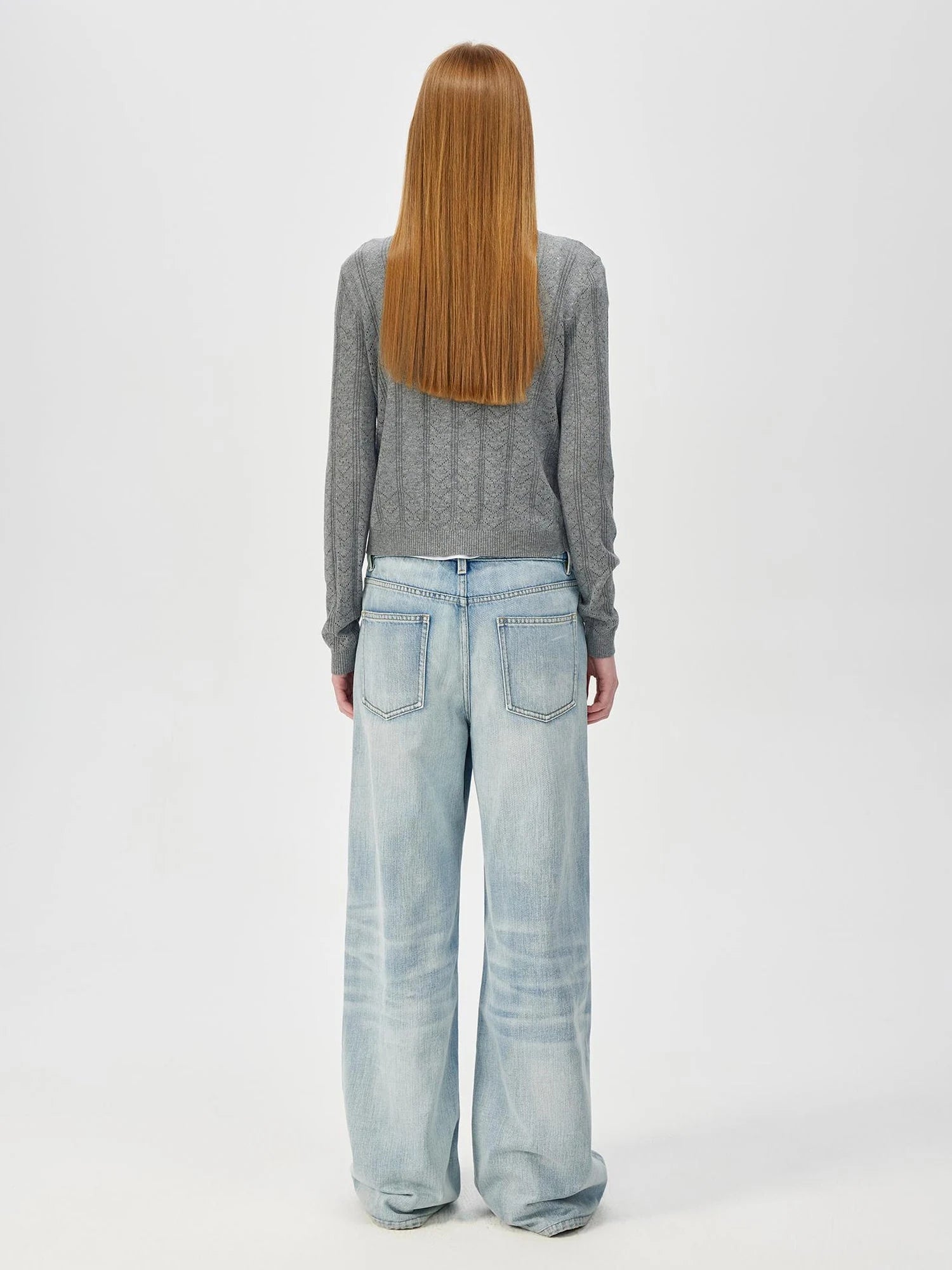 V-Neck Crochet Mesh Slim Fit Cotton Blend Cardigan