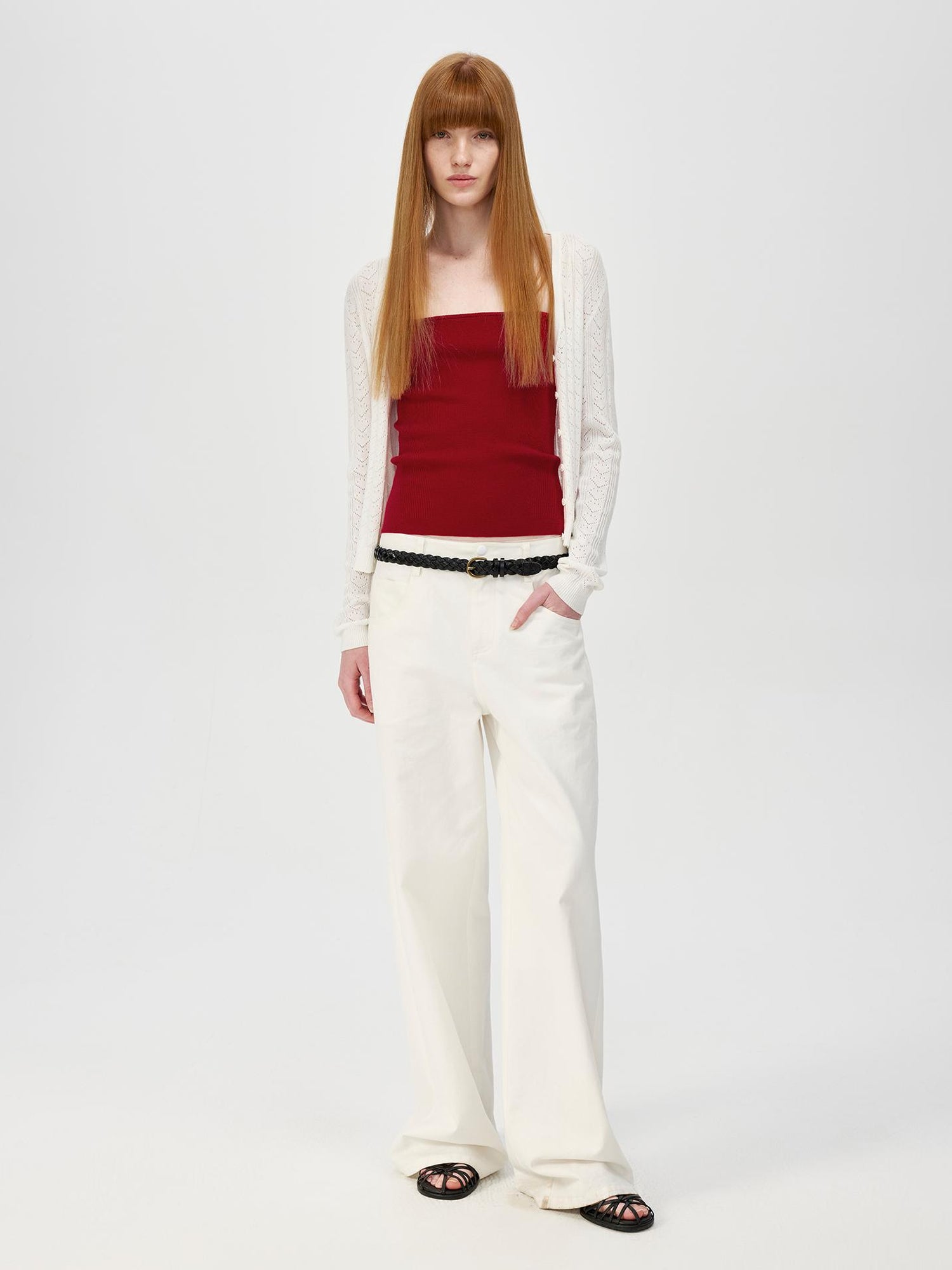 Northbutsouth V-Neck Crochet Mesh Slim Fit Cotton Blend Cardigan