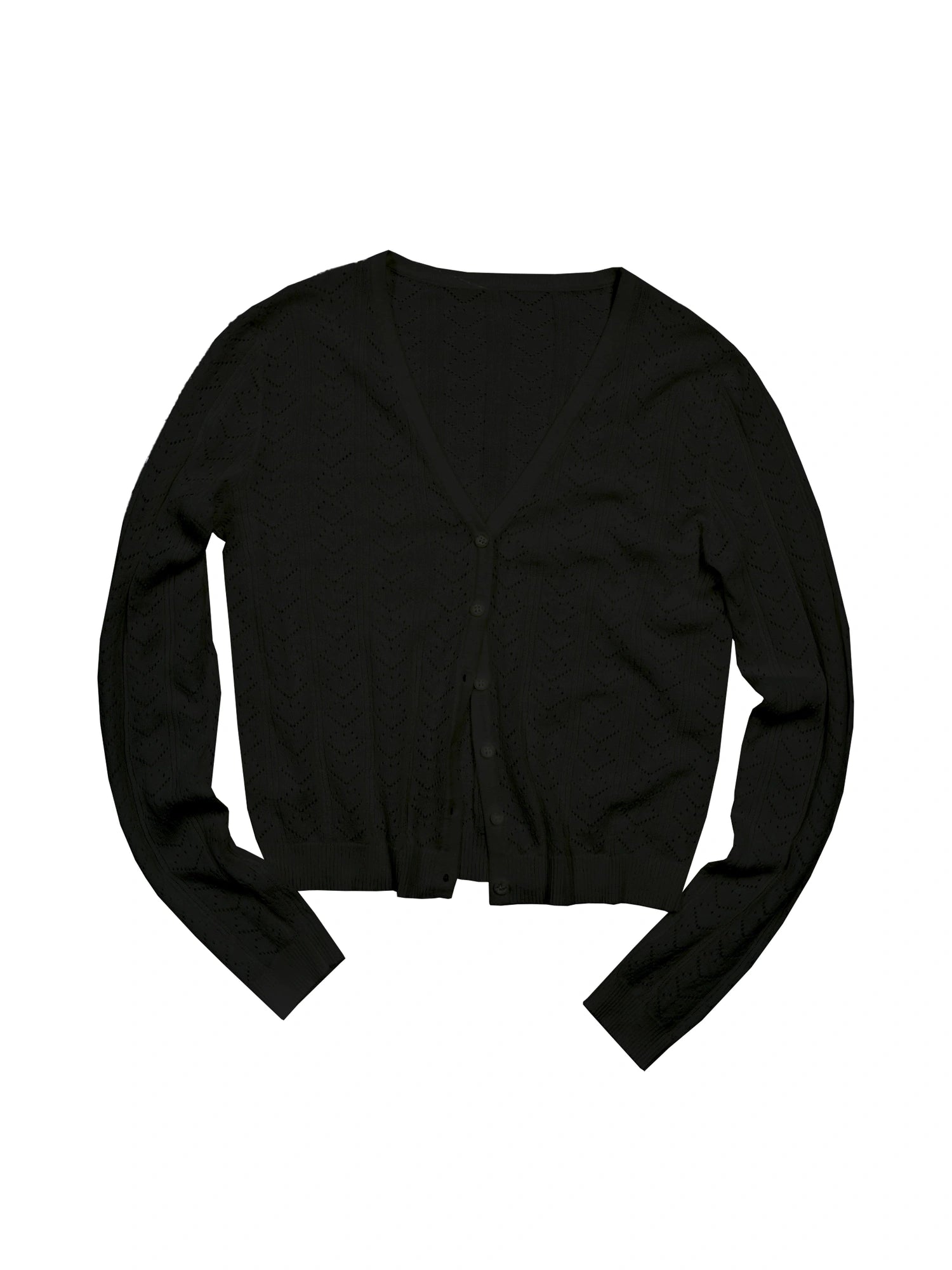 V-Neck Crochet Mesh Slim Fit Cotton Blend Cardigan