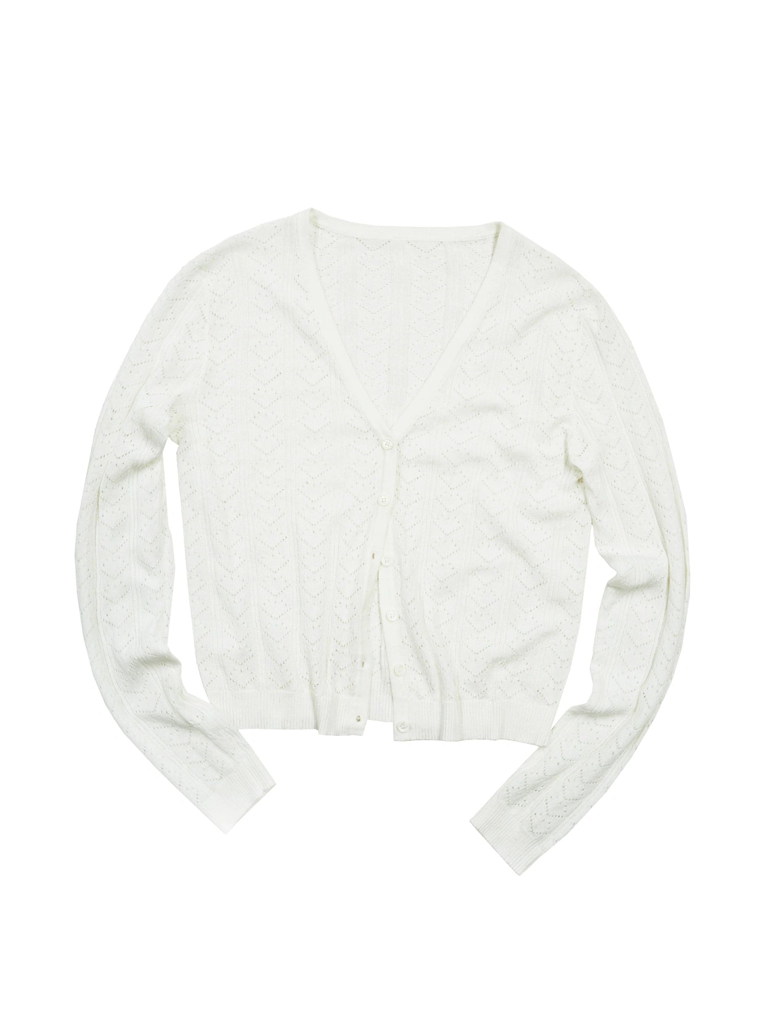 V-Neck Crochet Mesh Slim Fit Cotton Blend Cardigan