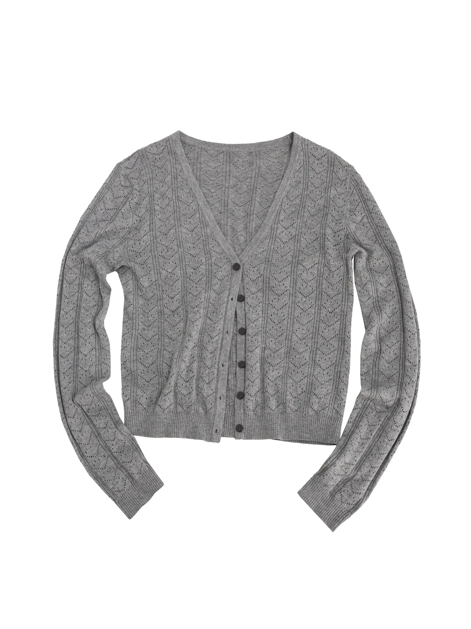 V-Neck Crochet Mesh Slim Fit Cotton Blend Cardigan