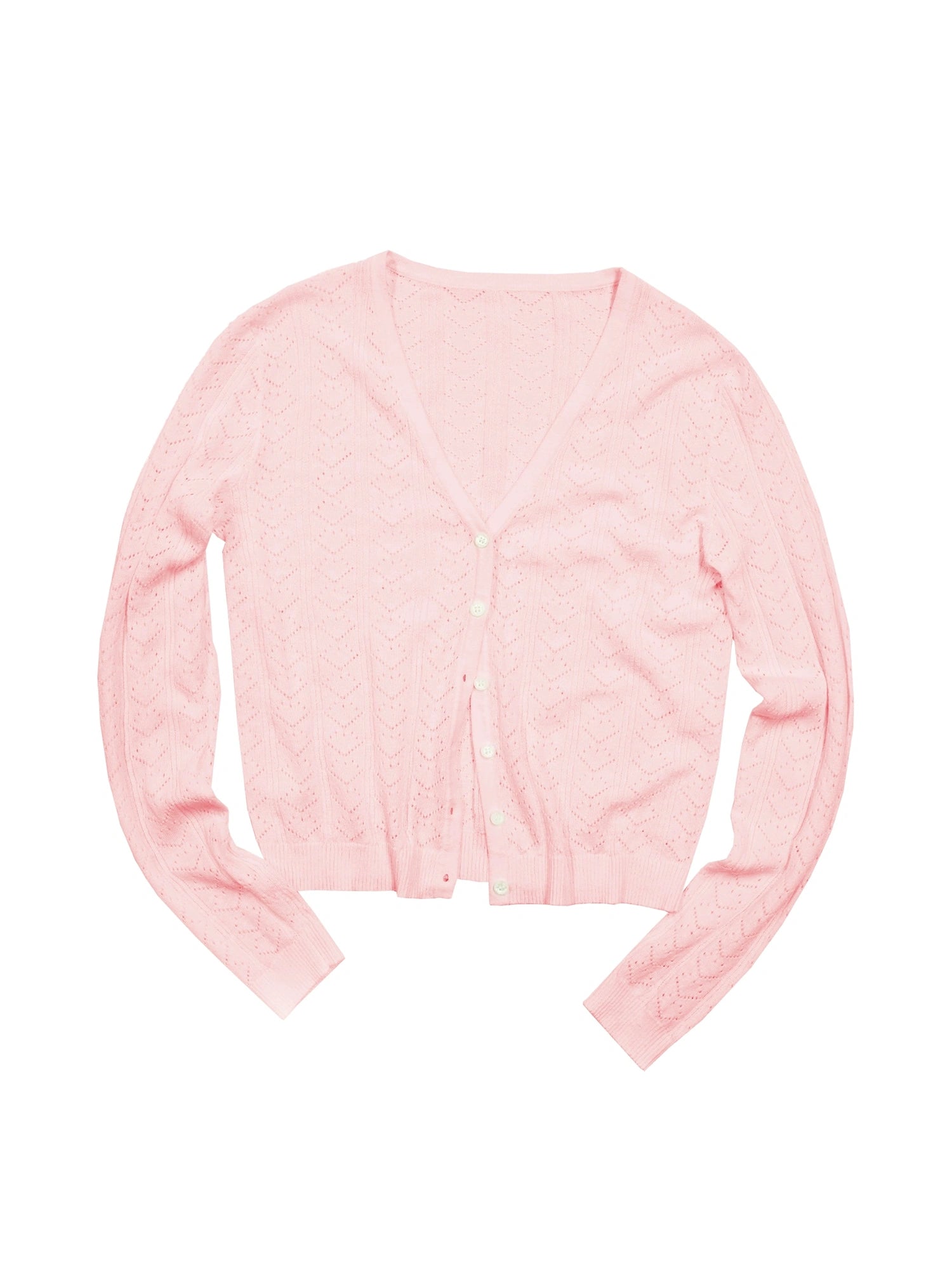 V-Neck Crochet Mesh Slim Fit Cotton Blend Cardigan