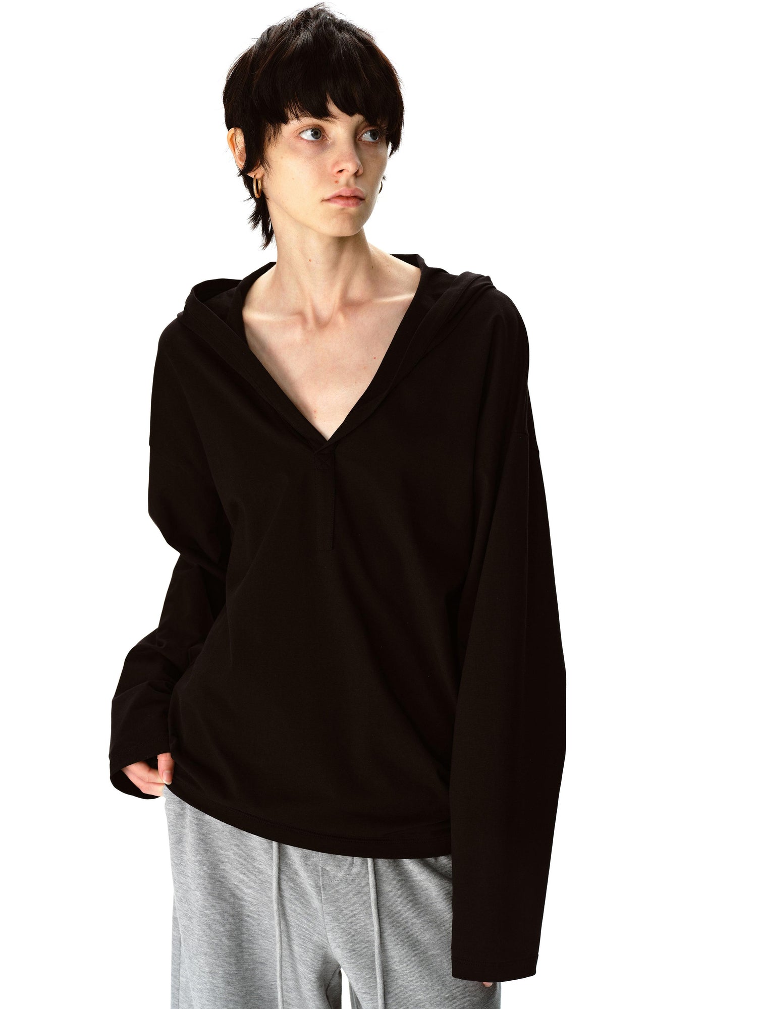 Northbutsouth V-Neck Hooded Loose Knit Top