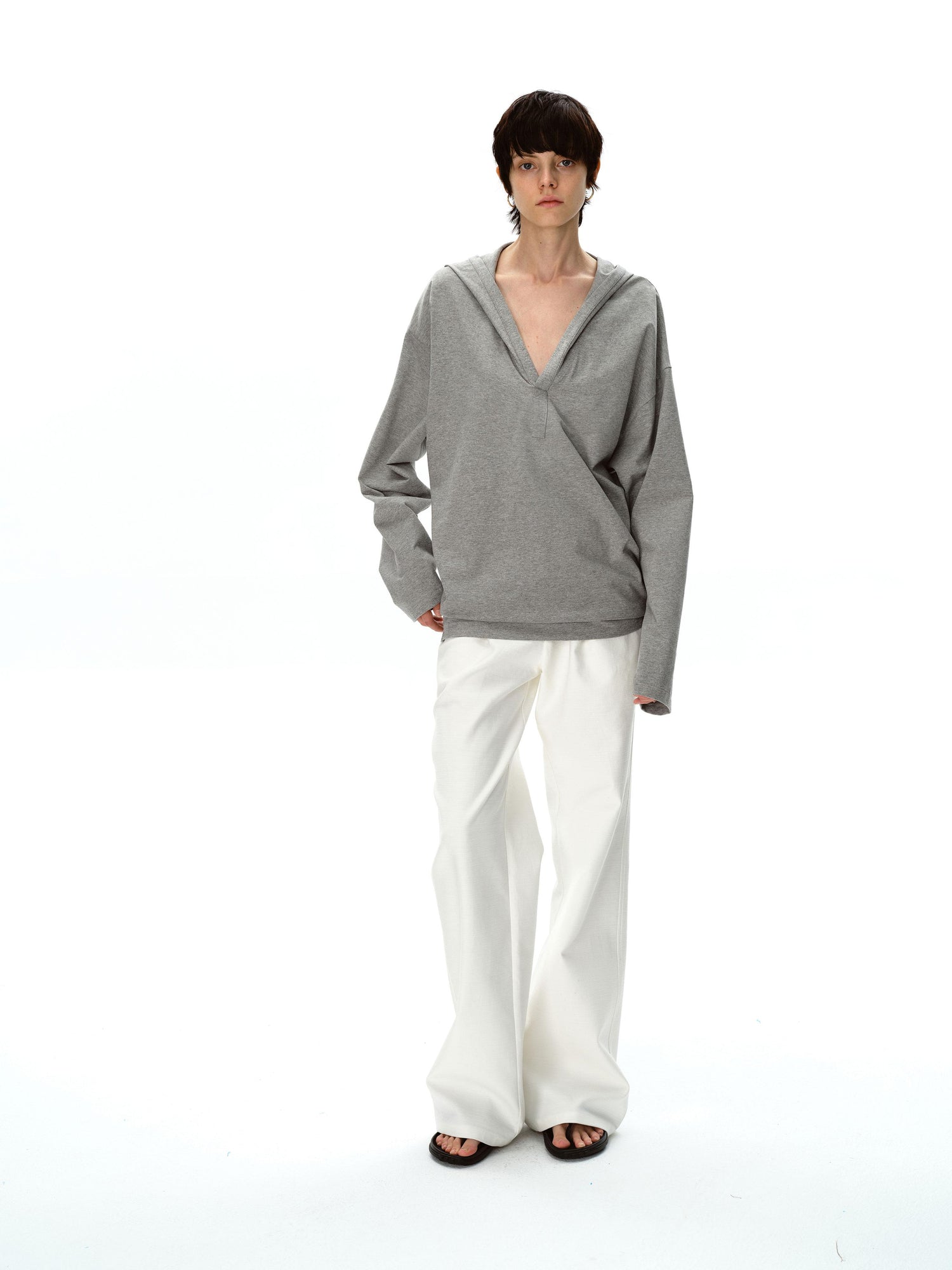 Northbutsouth V-Neck Hooded Loose Knit Top