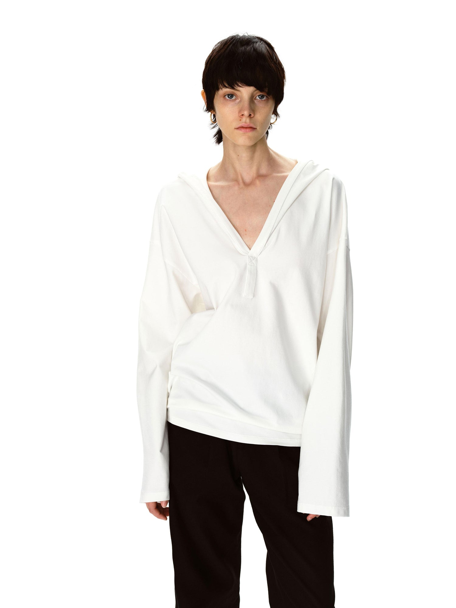 Northbutsouth V-Neck Hooded Loose Knit Top