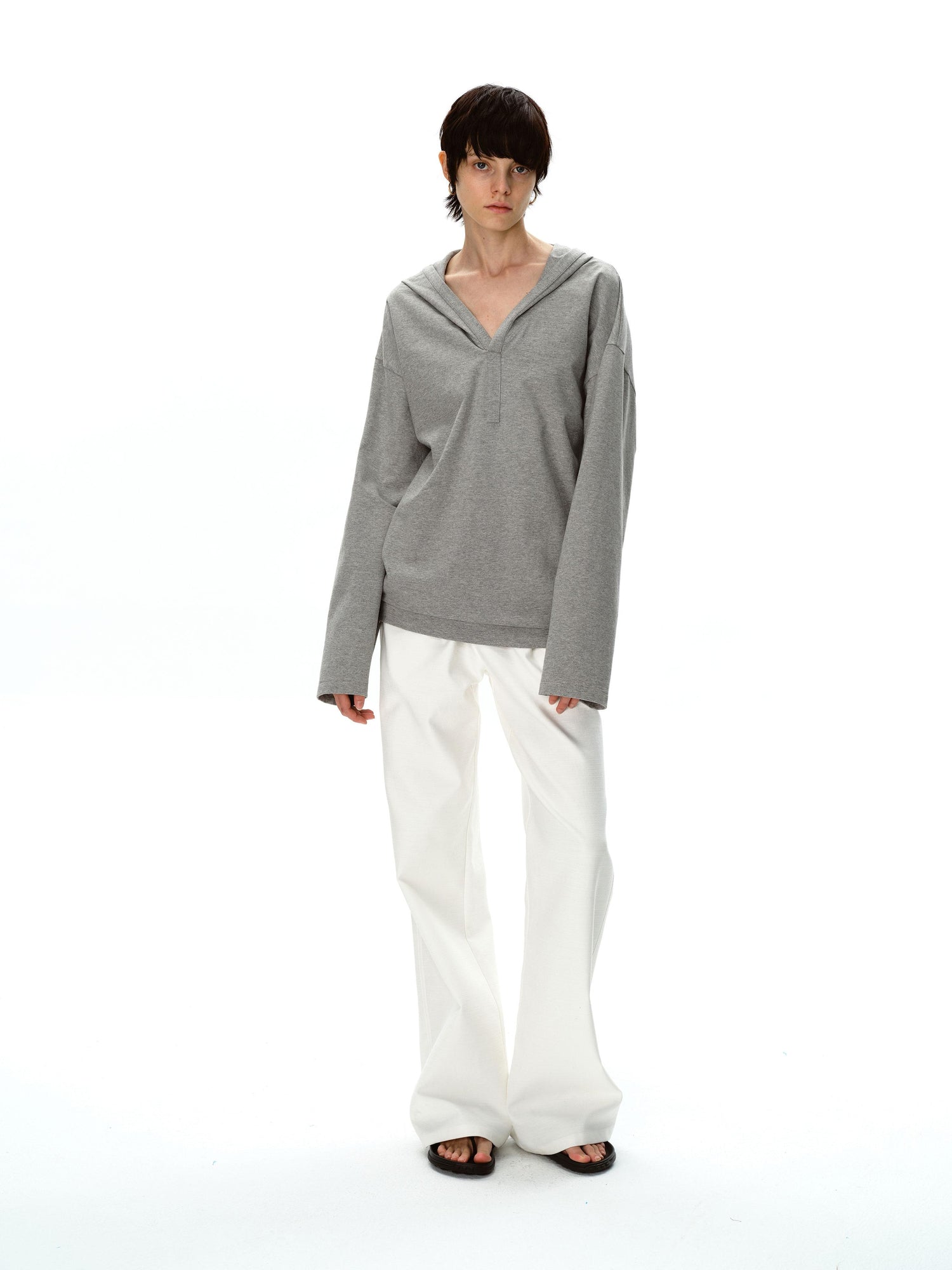 Northbutsouth V-Neck Hooded Loose Knit Top