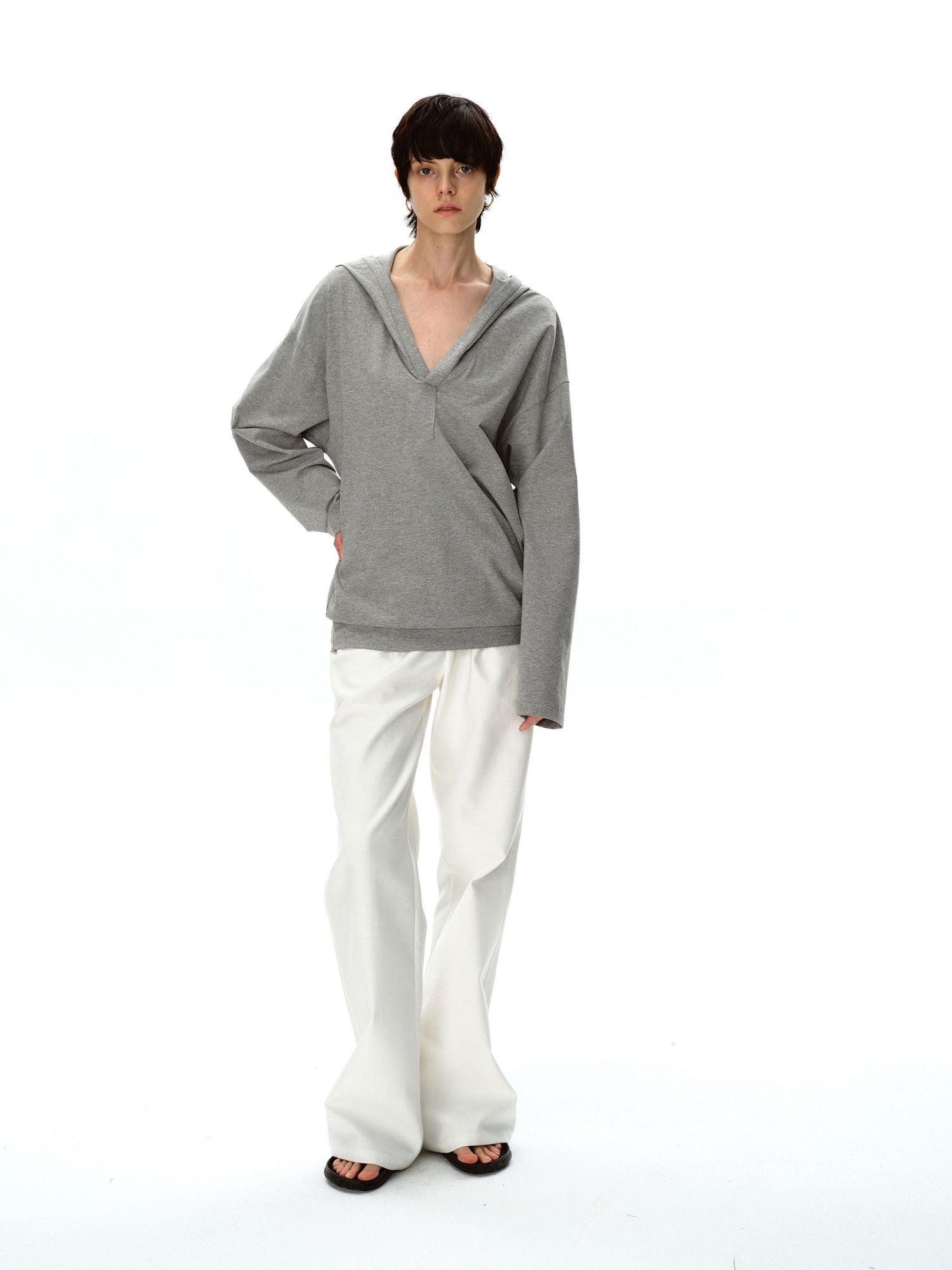 Northbutsouth V-Neck Hooded Loose Knit Top