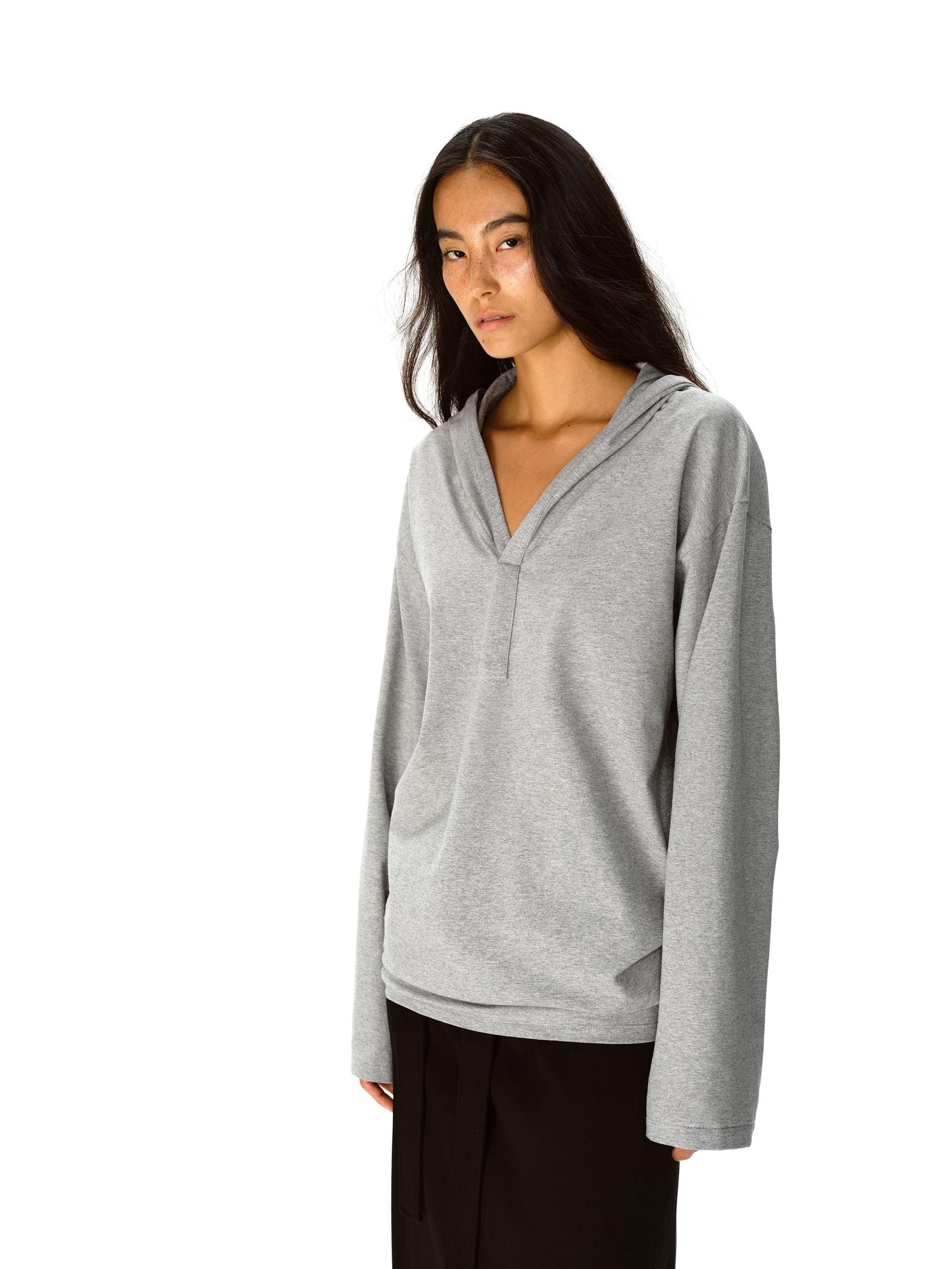 Northbutsouth V-Neck Hooded Loose Knit Top