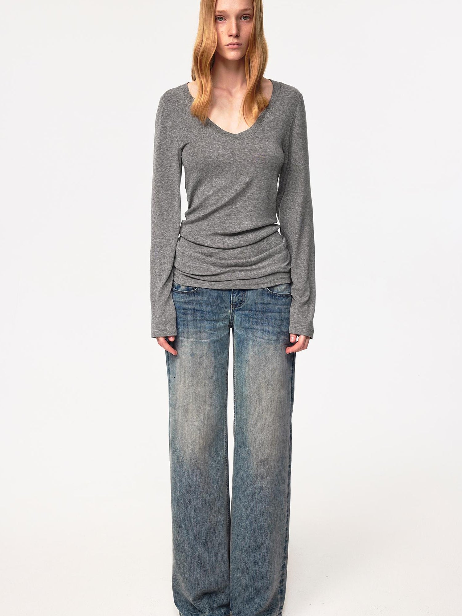 Northbutsouth V-Neck Tencel Wool Slim-Fit Long Sleeve Stacked Tee