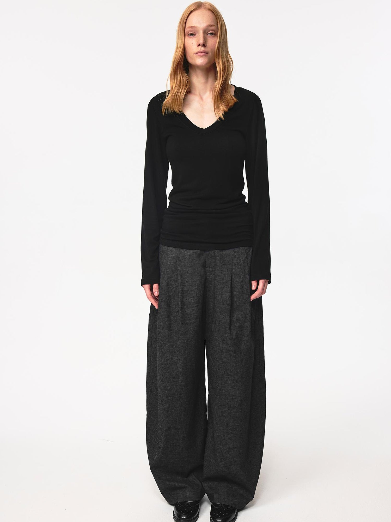 Northbutsouth V-Neck Tencel Wool Slim-Fit Long Sleeve Stacked Tee