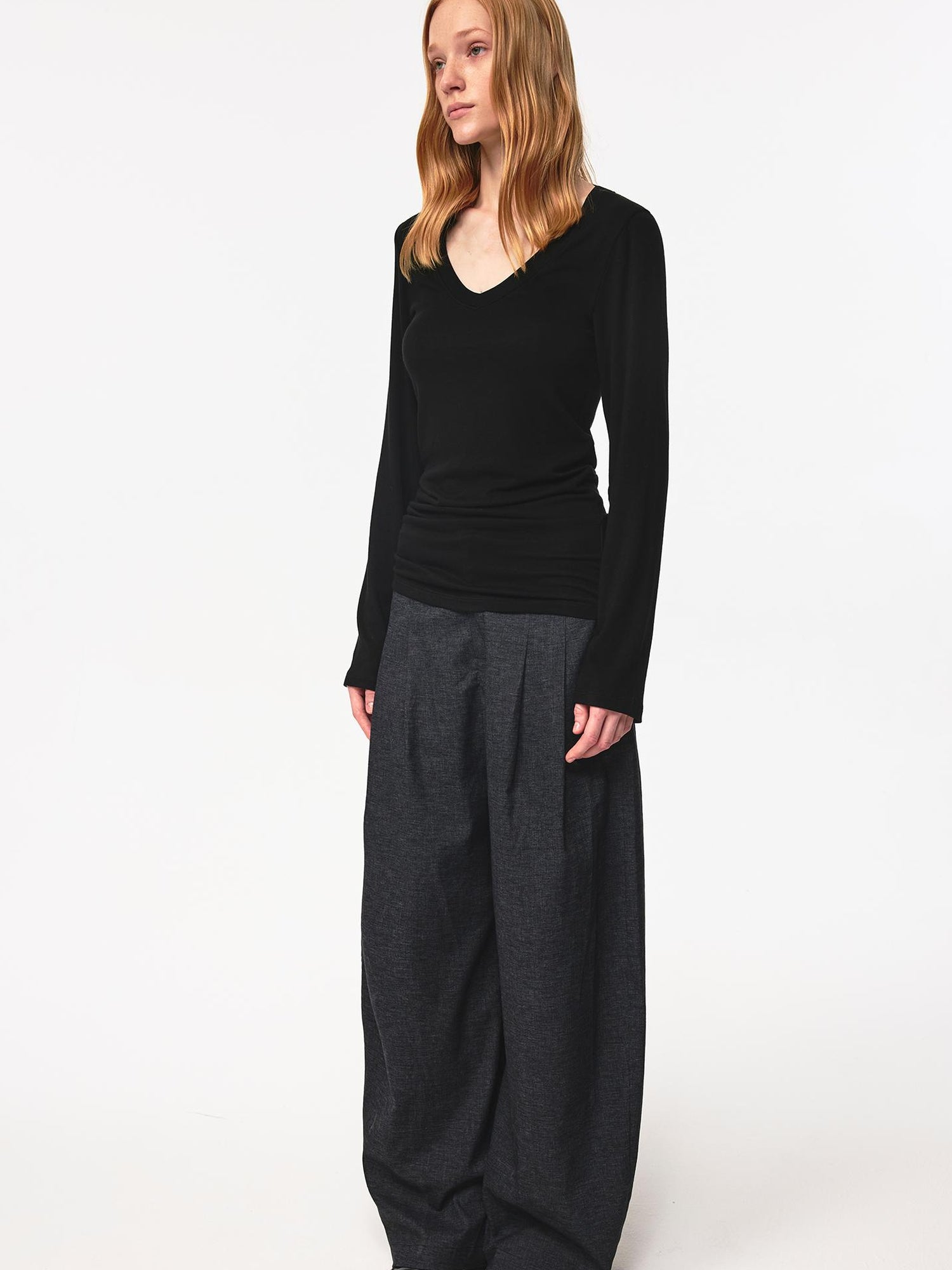 Northbutsouth V-Neck Tencel Wool Slim-Fit Long Sleeve Stacked Tee