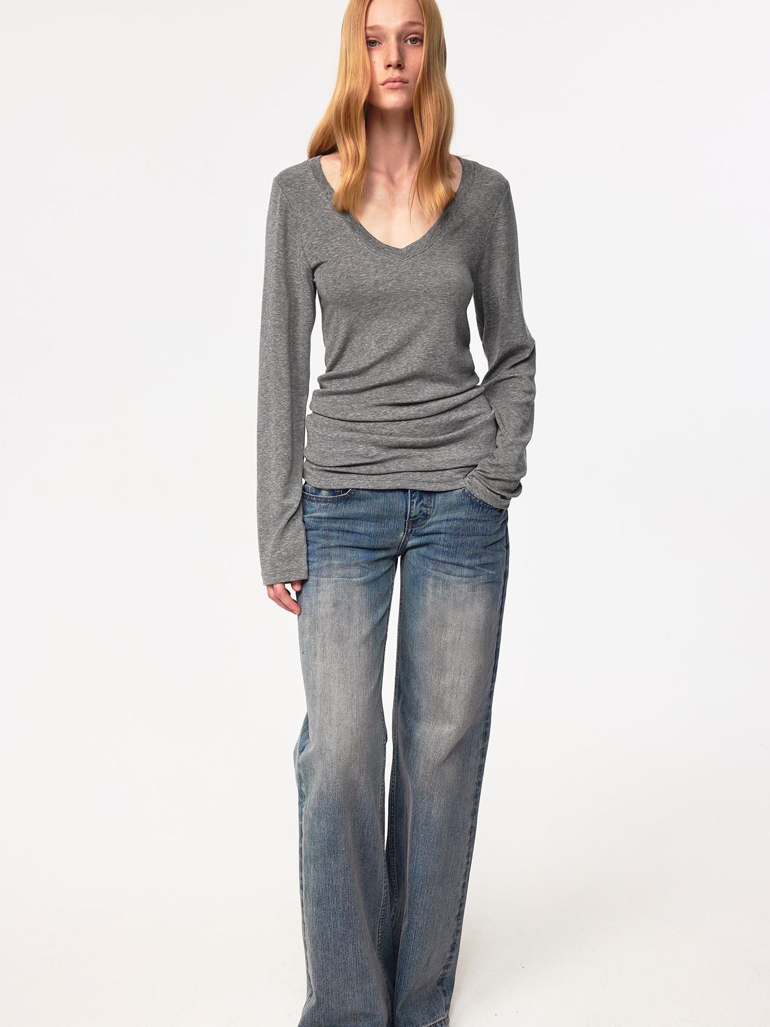Northbutsouth V-Neck Tencel Wool Slim-Fit Long Sleeve Stacked Tee