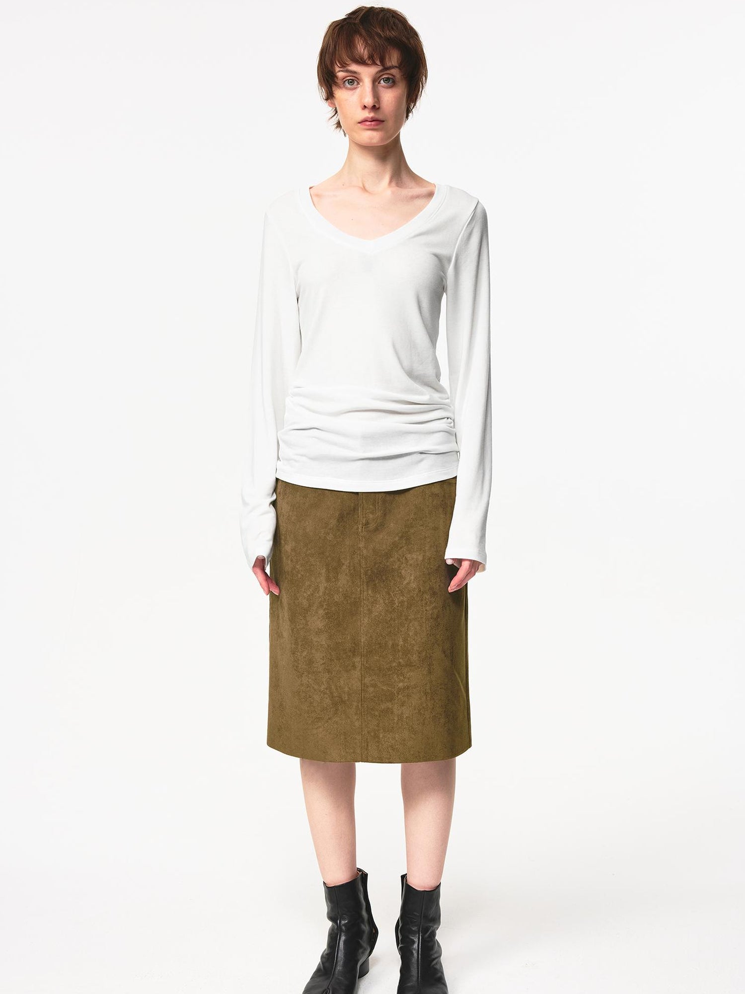 Northbutsouth V-Neck Tencel Wool Slim-Fit Long Sleeve Stacked Tee