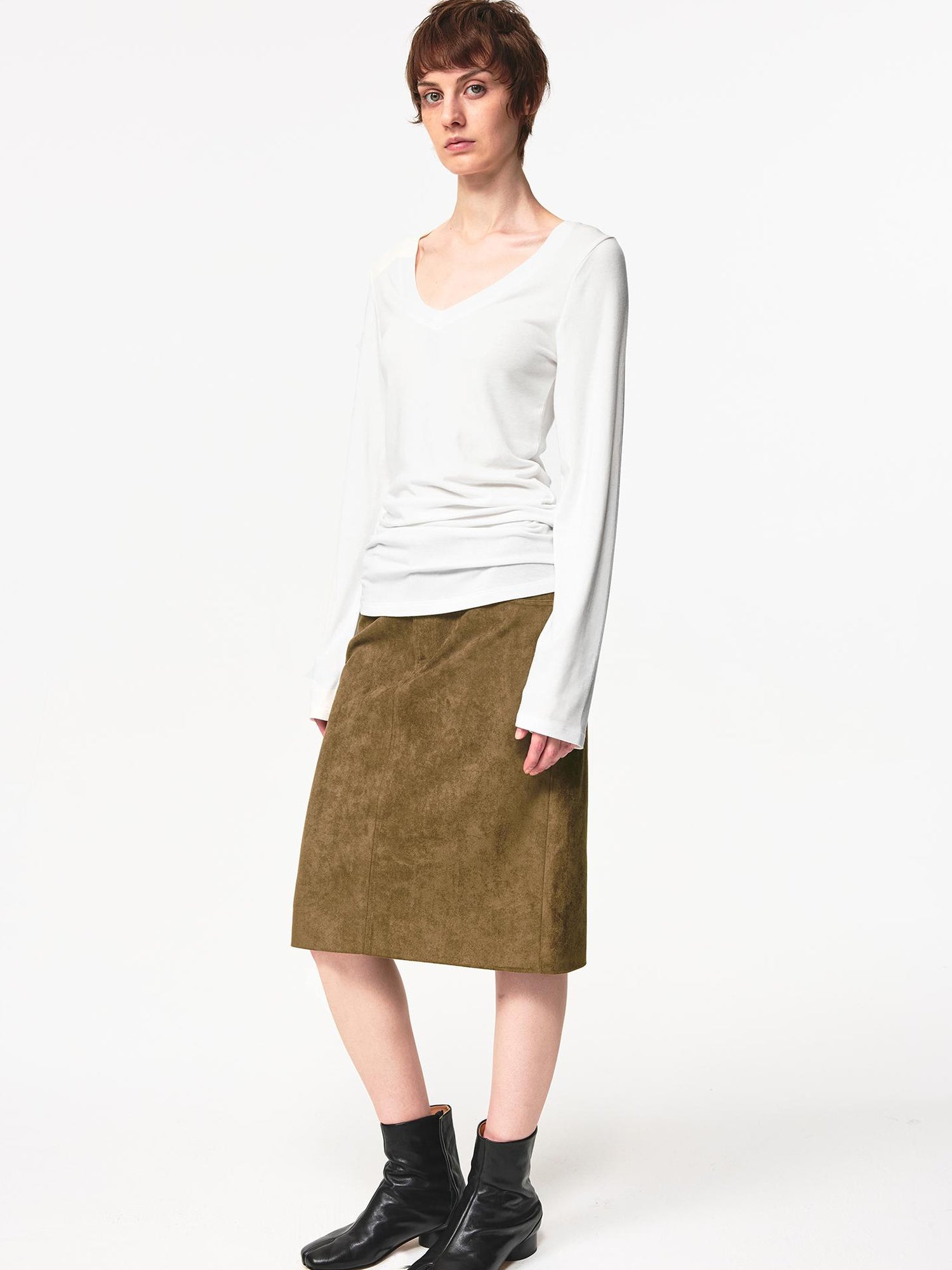 Northbutsouth V-Neck Tencel Wool Slim-Fit Long Sleeve Stacked Tee