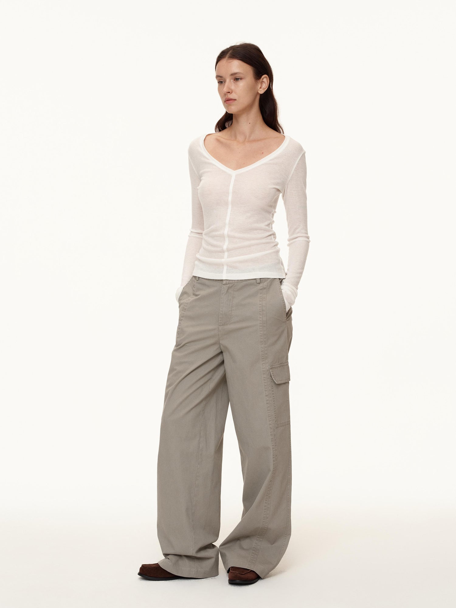 Northbutsouth V-Neck Tencel Wool Stretch Long Sleeve Base Layer