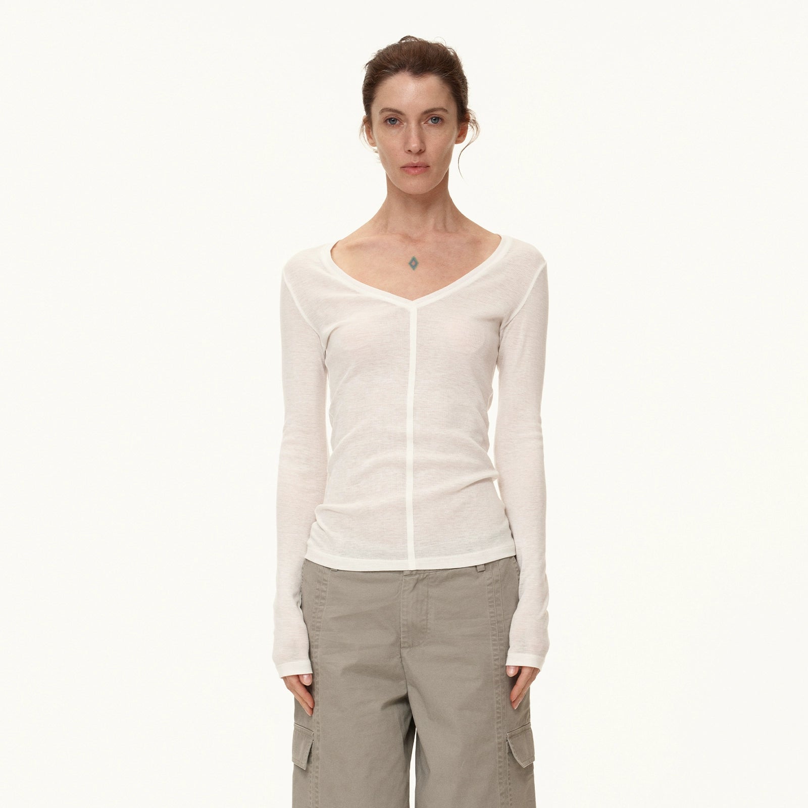 Northbutsouth V-Neck Tencel Wool Stretch Long Sleeve Base Layer MISSTT