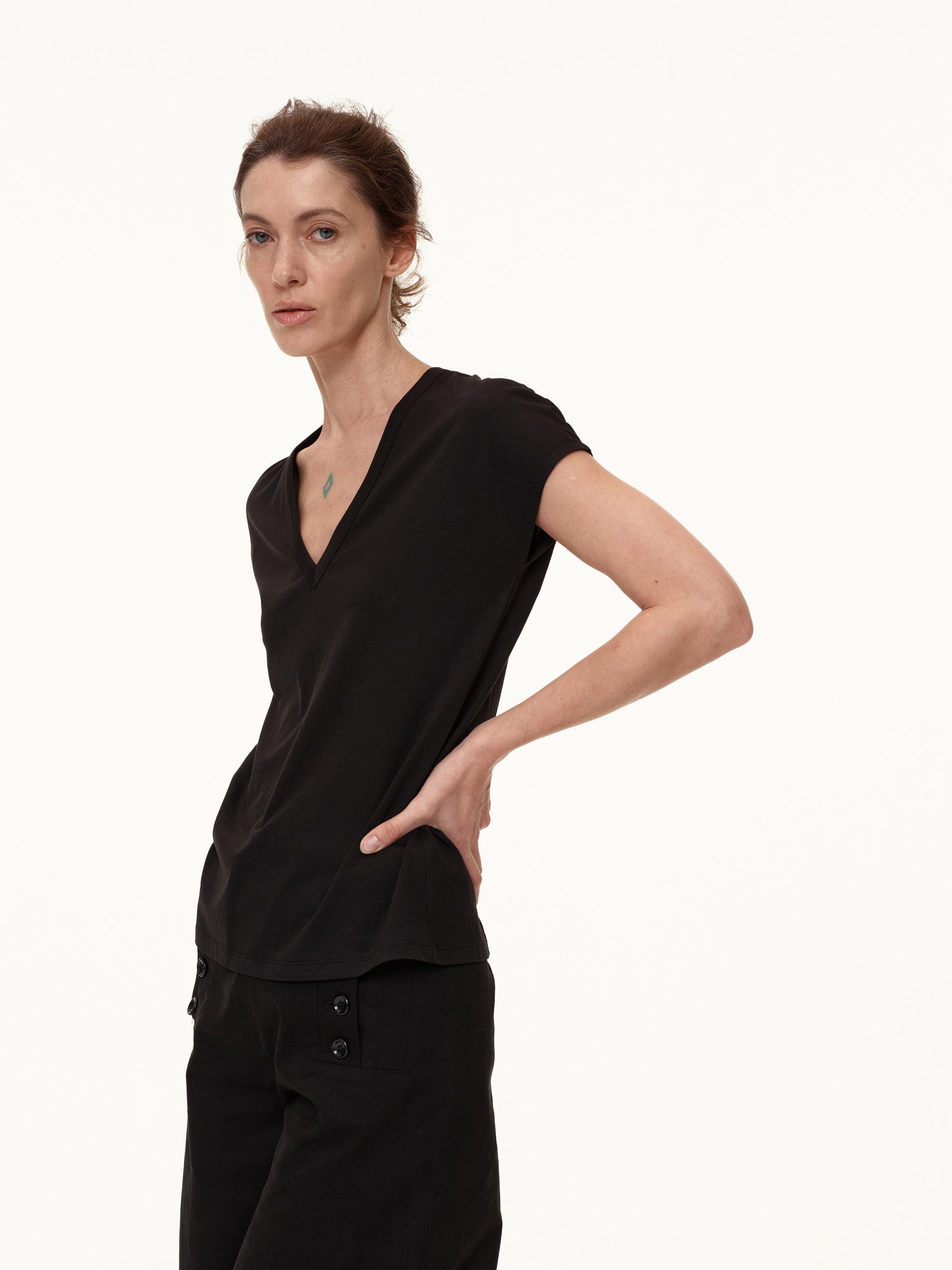 Northbutsouth V-Neck Wool Blend Flutter Sleeve T-Shirt